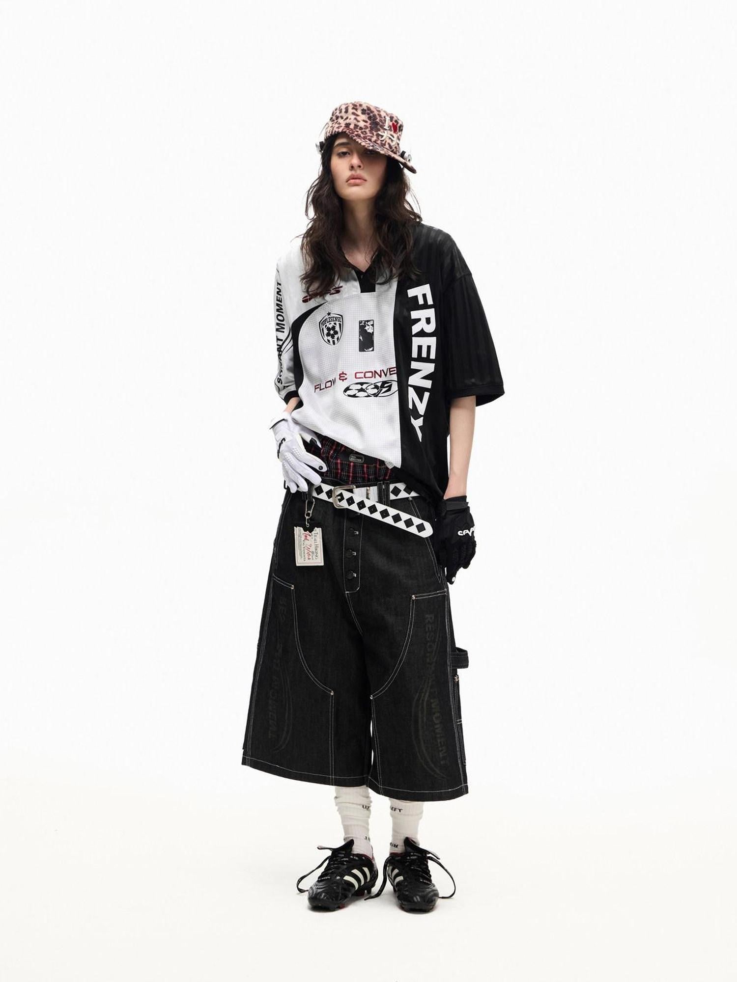 PEOPLESENSE Red Selvage Patchwork Laser Print Button Fly Women&