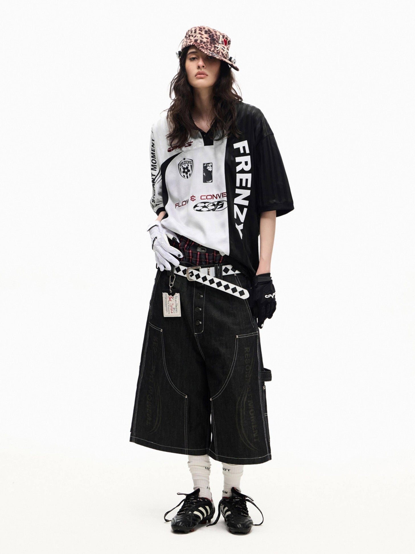 PEOPLESENSE Red Selvage Patchwork Laser Print Button Fly Women&