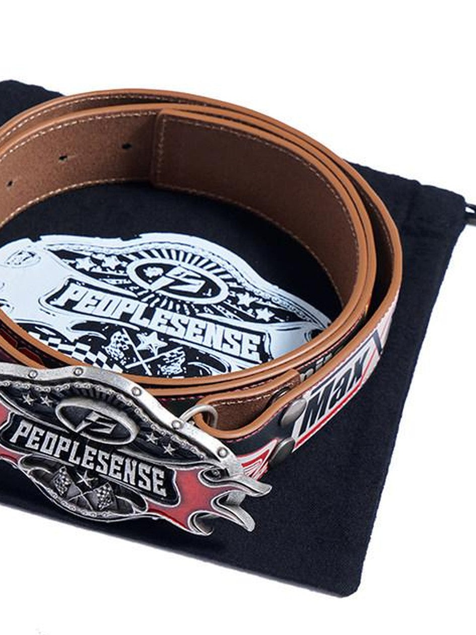 PEOPLESENSE Snake Print Biker Lettering Vintage Alloy Buckle Women&