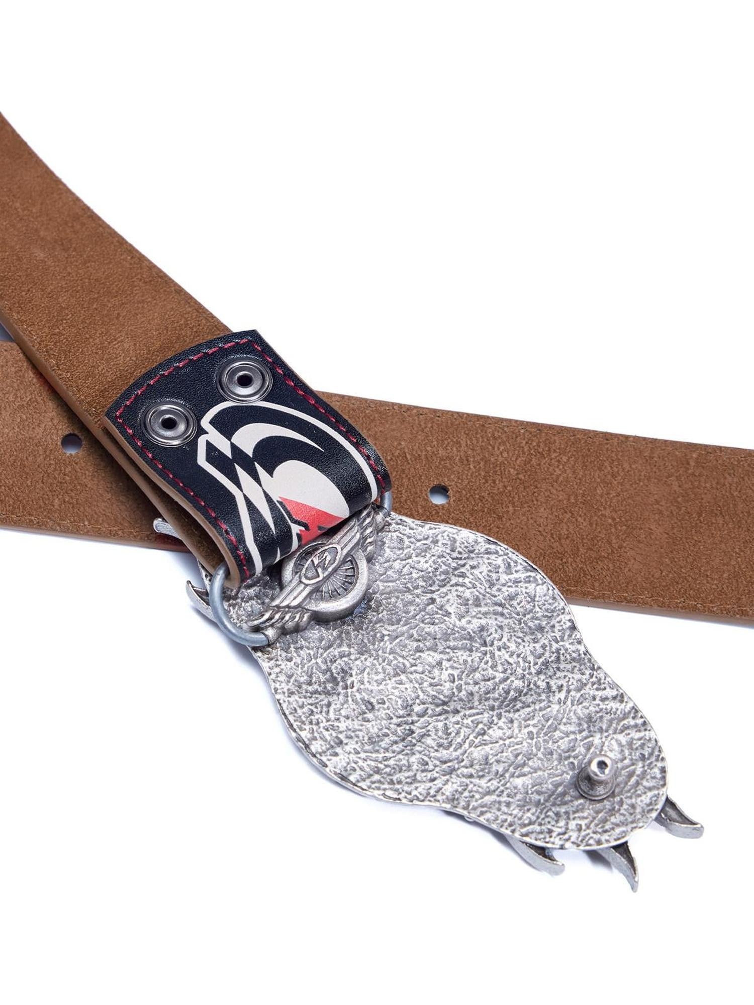 PEOPLESENSE Snake Print Biker Lettering Vintage Alloy Buckle Women&