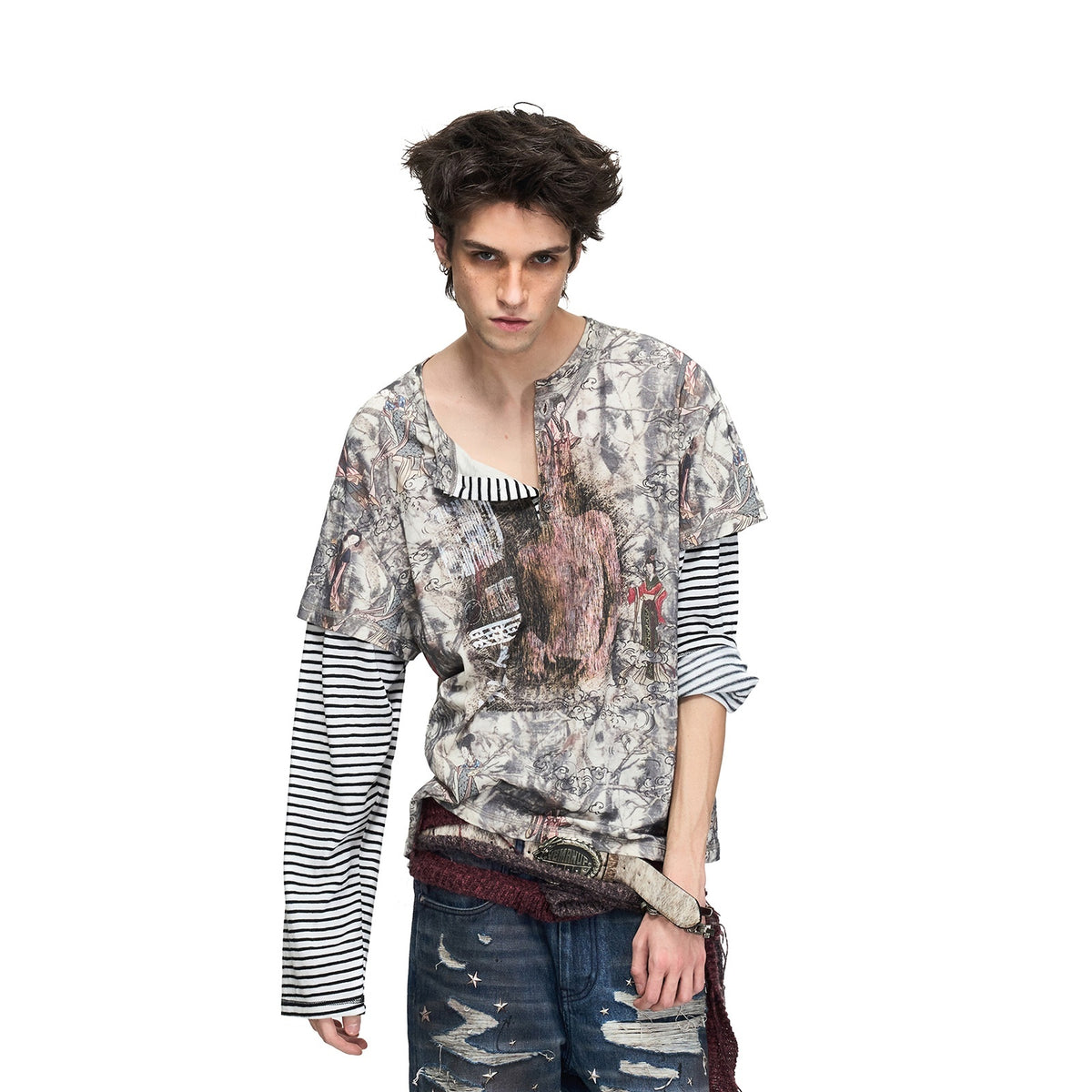PEOPLESENSE_Vintage_Chinese_Print_Faux_Layer_Cotton_Women&