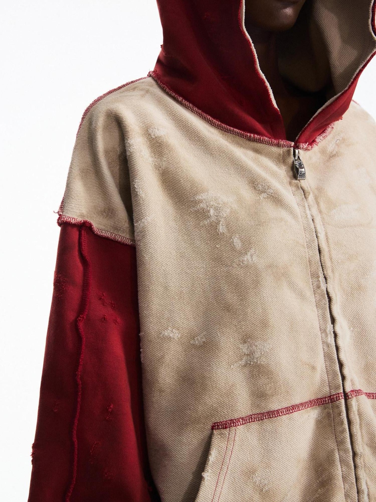 PEOPLESENSE Vintage Washed Loose Fit Hooded Zip Up V-ceck Logo Cotton Blend Unisex Hoodies