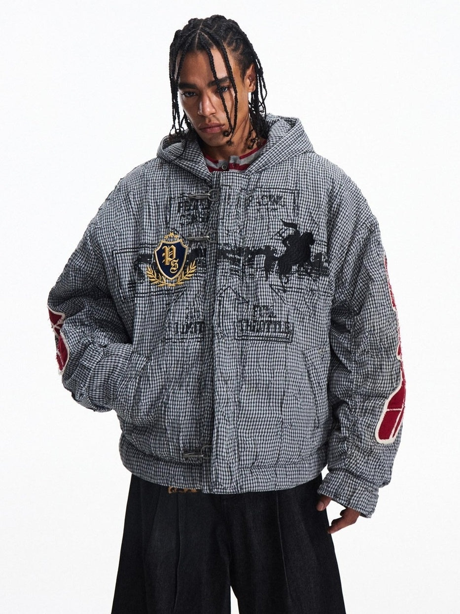 PEOPLESENSE Warm Hooded Cotton Blend Loose Fit Patch Detail Youth Casual Gray Puffer Jacket