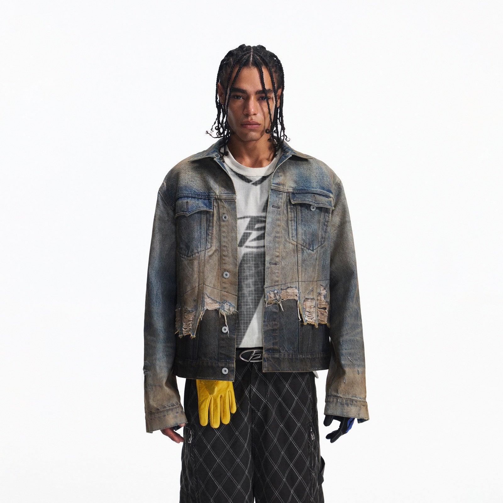 PEOPLESENSE_Washed_Patchwork_Slim_Fit_Short_Gradient_Collar_Long_Sleeve_Unisex_Denim_Jacket_MISSTT