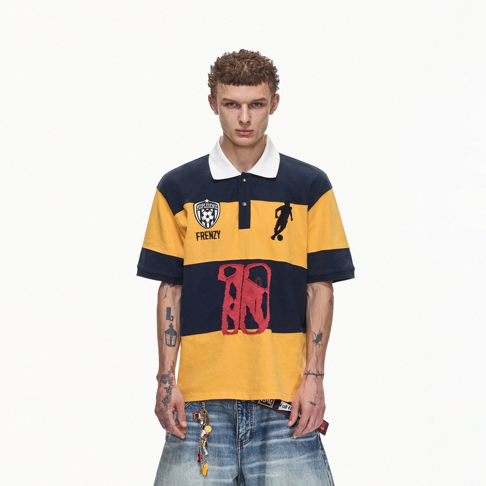 PEOPLESENSE_Yellow_Navy_Striped_Applique_Washed_Women&