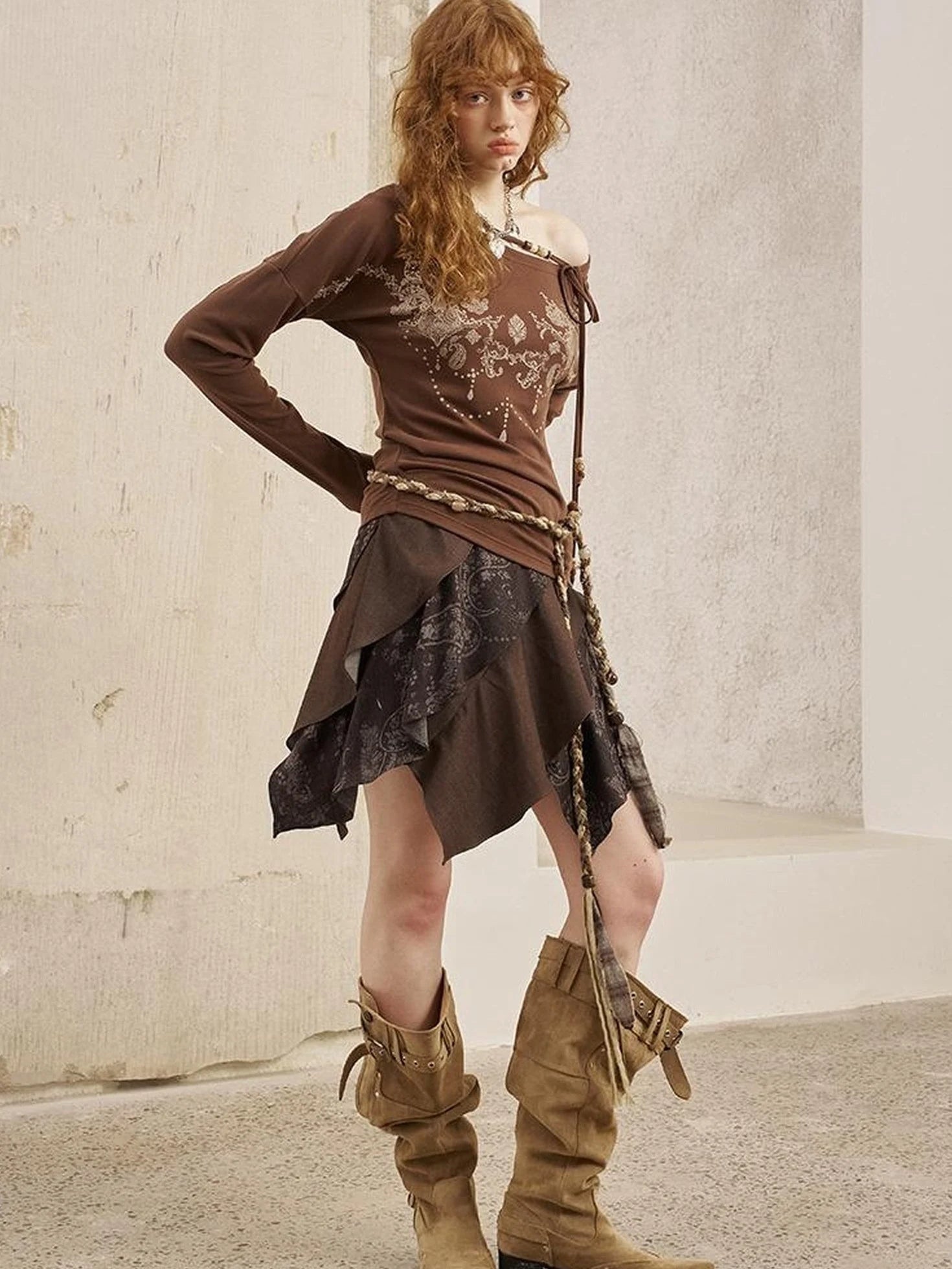 Paisley Patchwork Wave Hem A Line Skirt