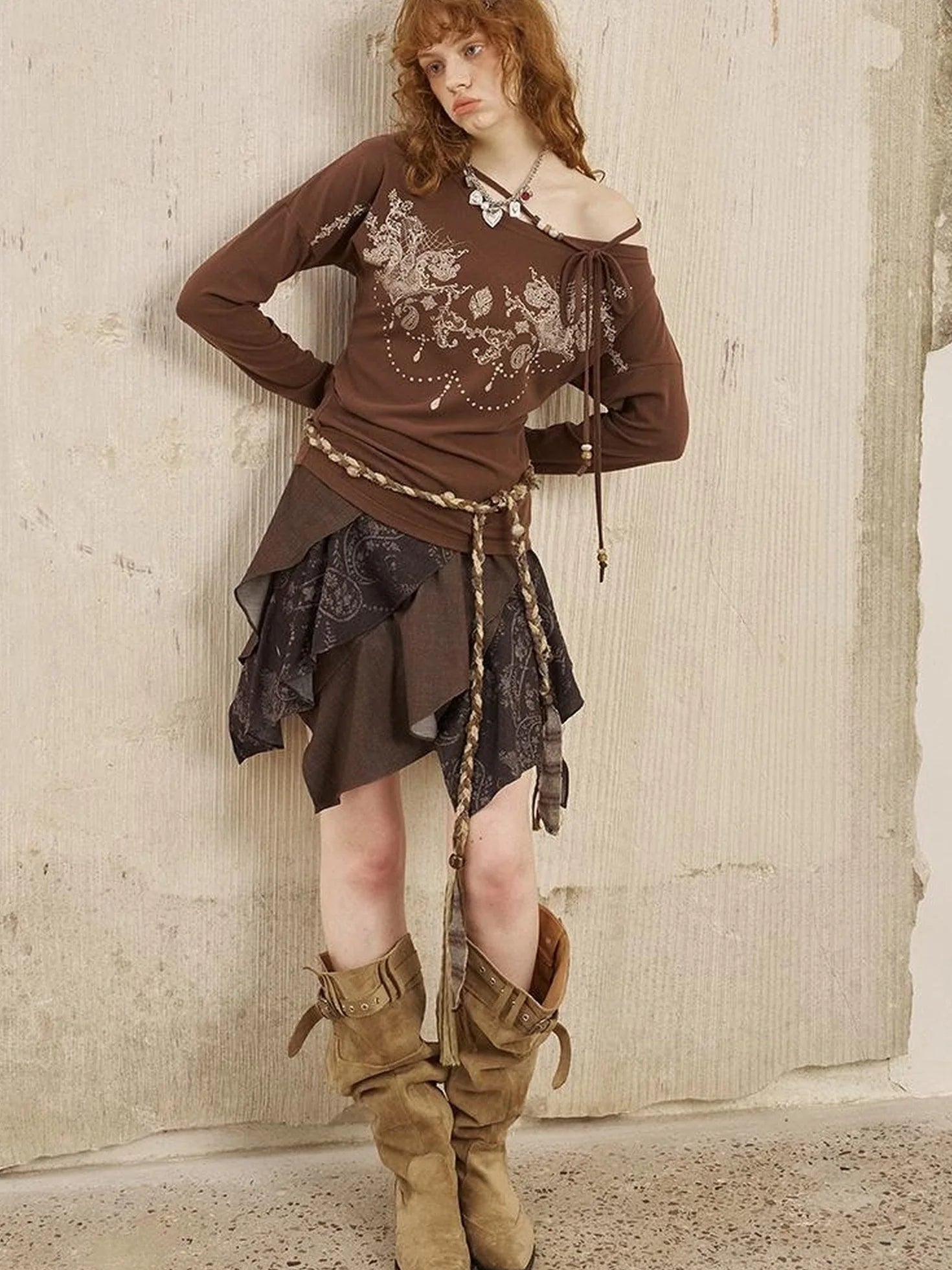 Paisley Patchwork Wave Hem A Line Skirt