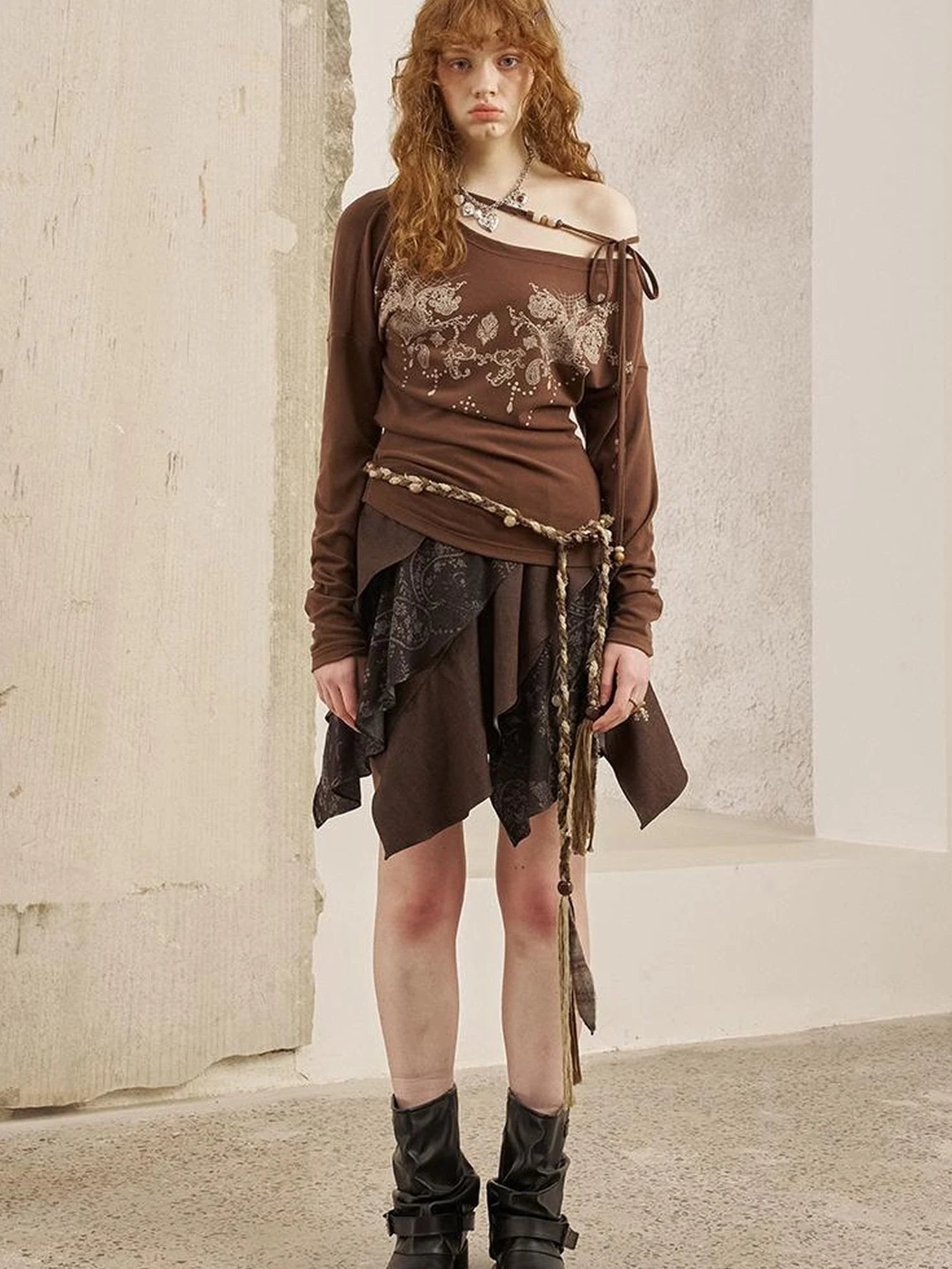 Paisley Patchwork Wave Hem A Line Skirt