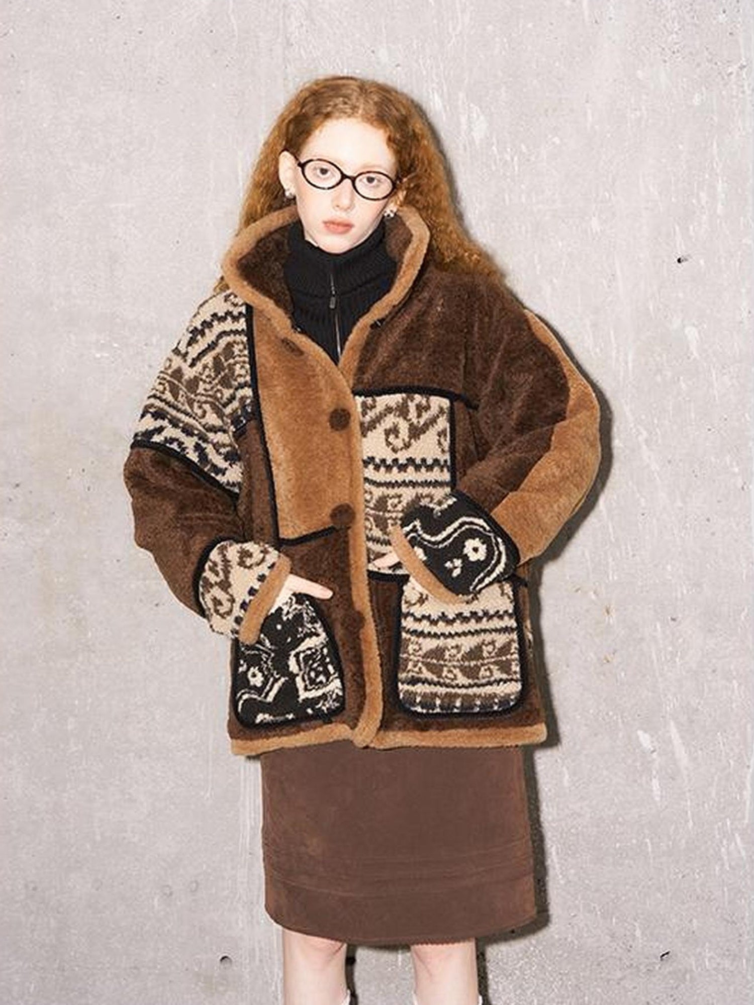 DIDDI MODA Paisley Sherpa Fleece Jacket Unisex Retro Cozy Windproof