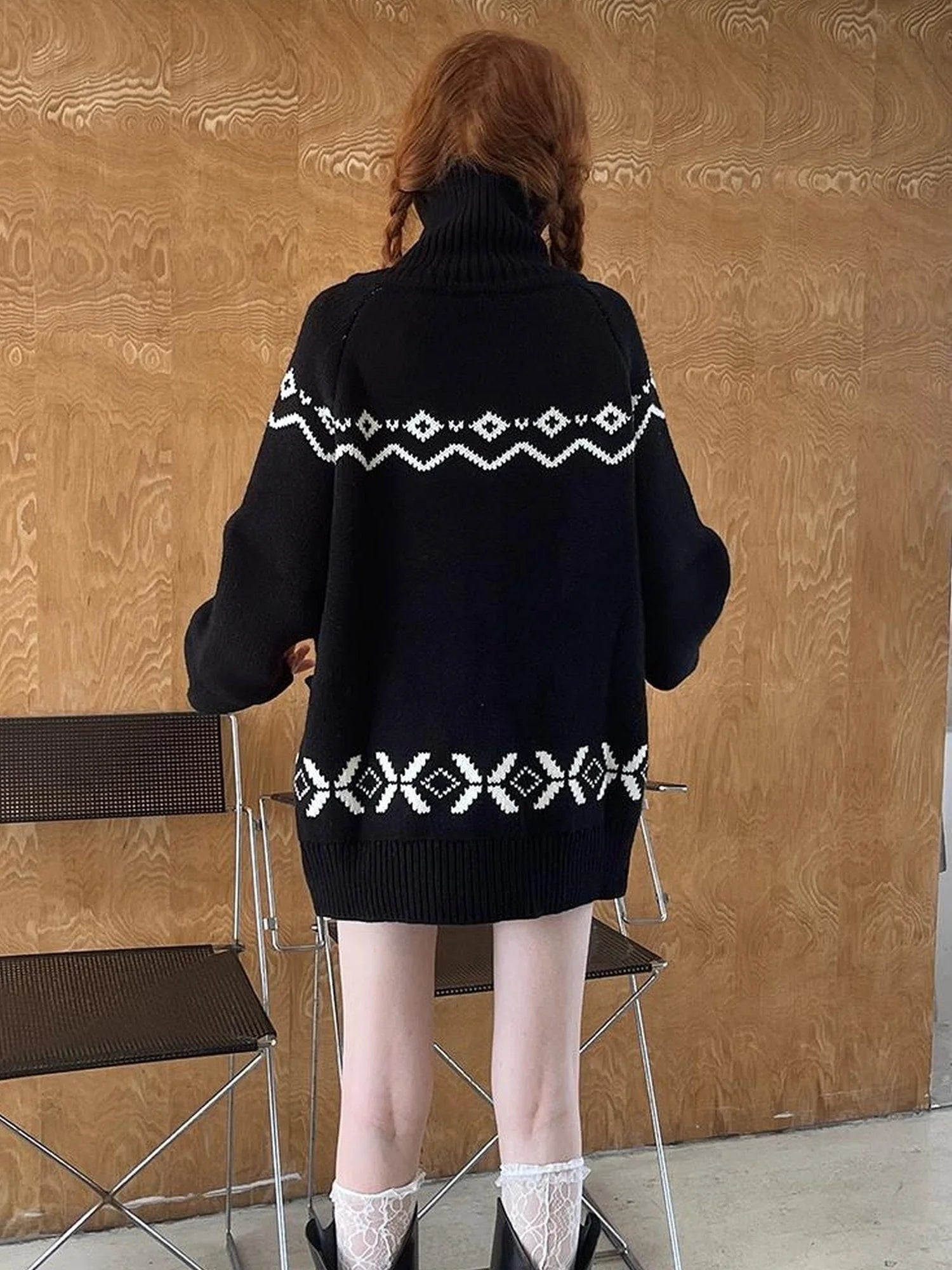 Panda Knit Cardigan Retro Cozy Fair Isle Sweater