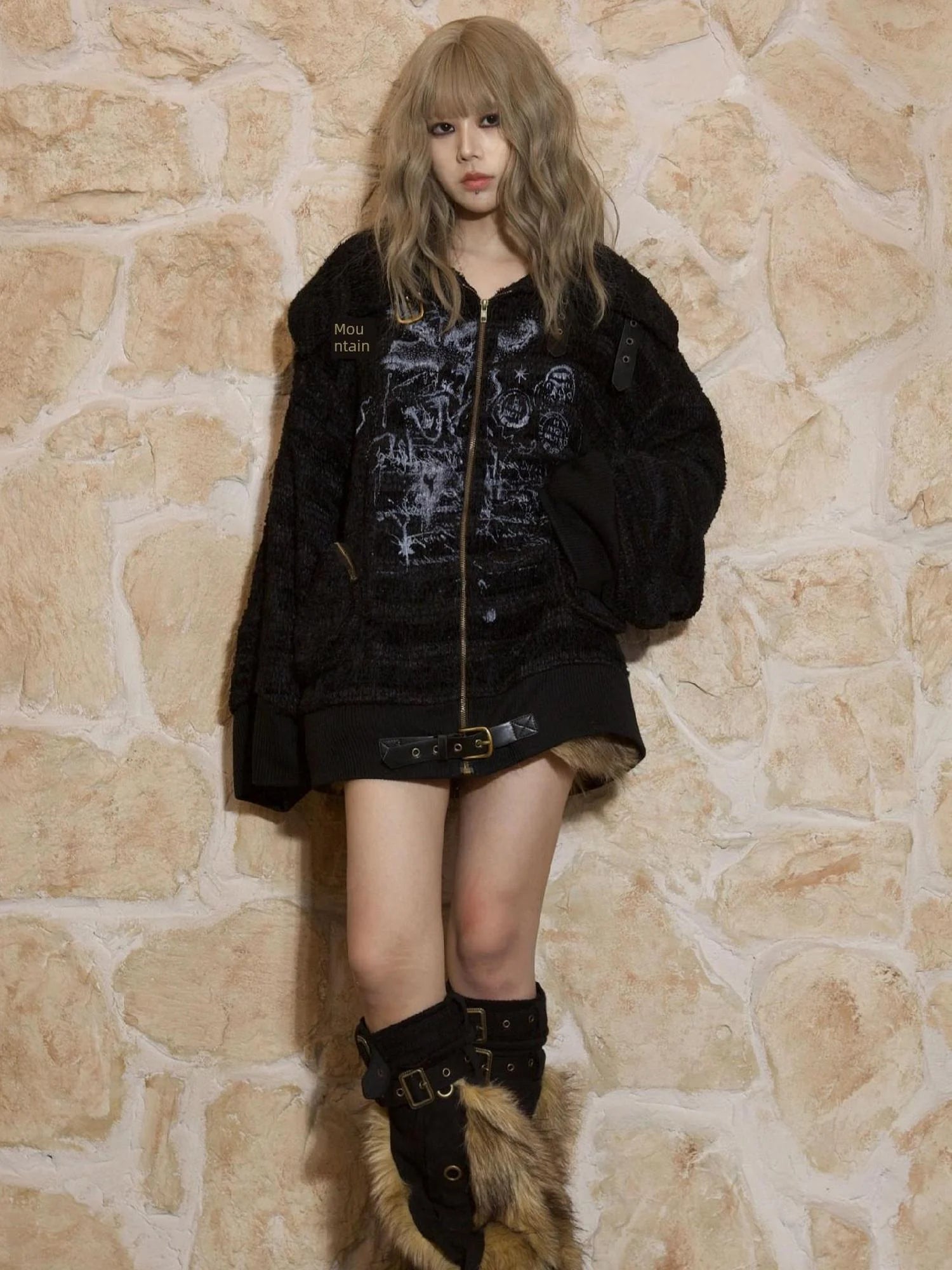 Patchwork Plush Punk Shorts Irregular Wool Blend Streetwear