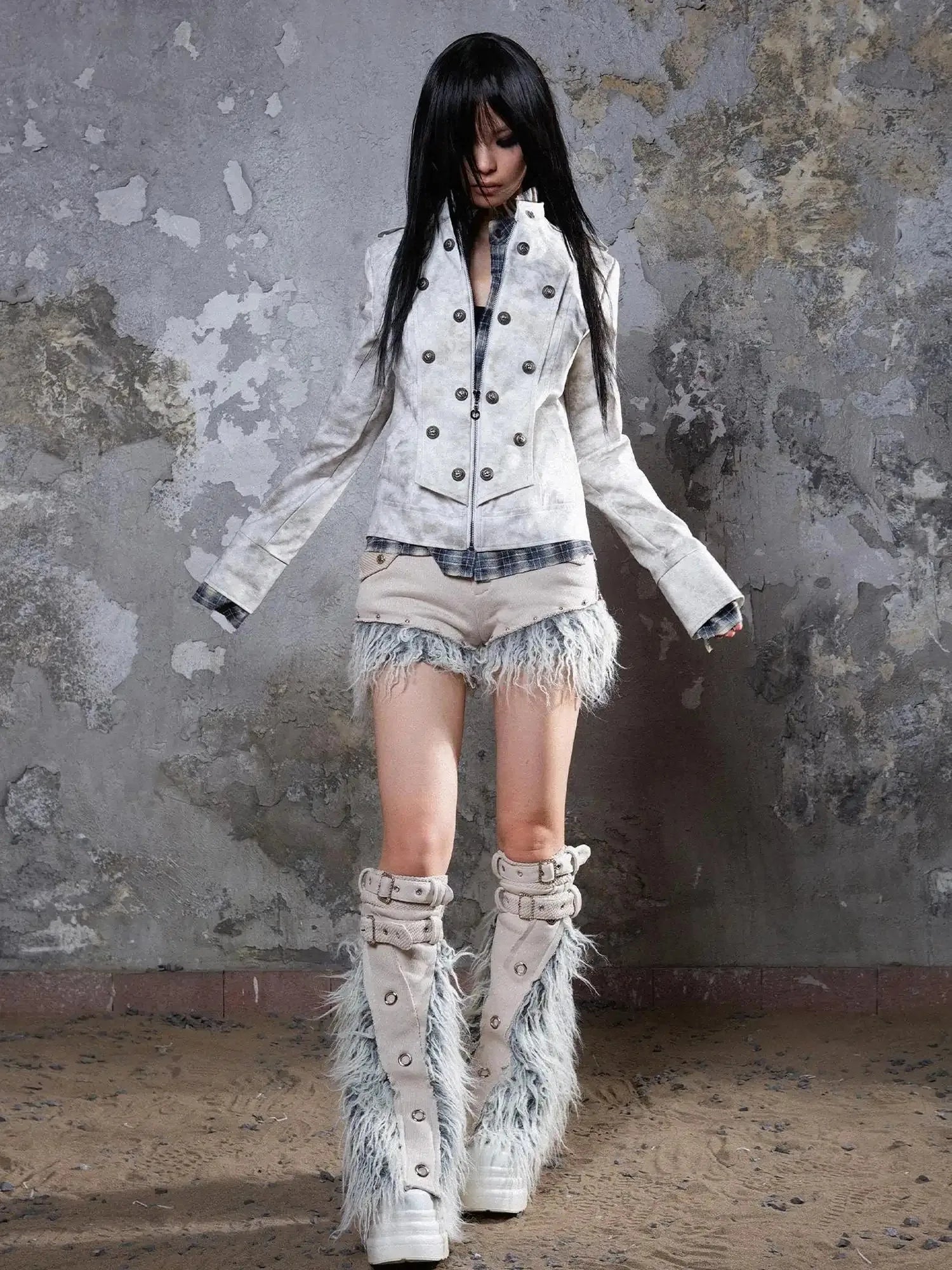 Patchwork Wool Punk Shorts Deer Velvet Street Edge