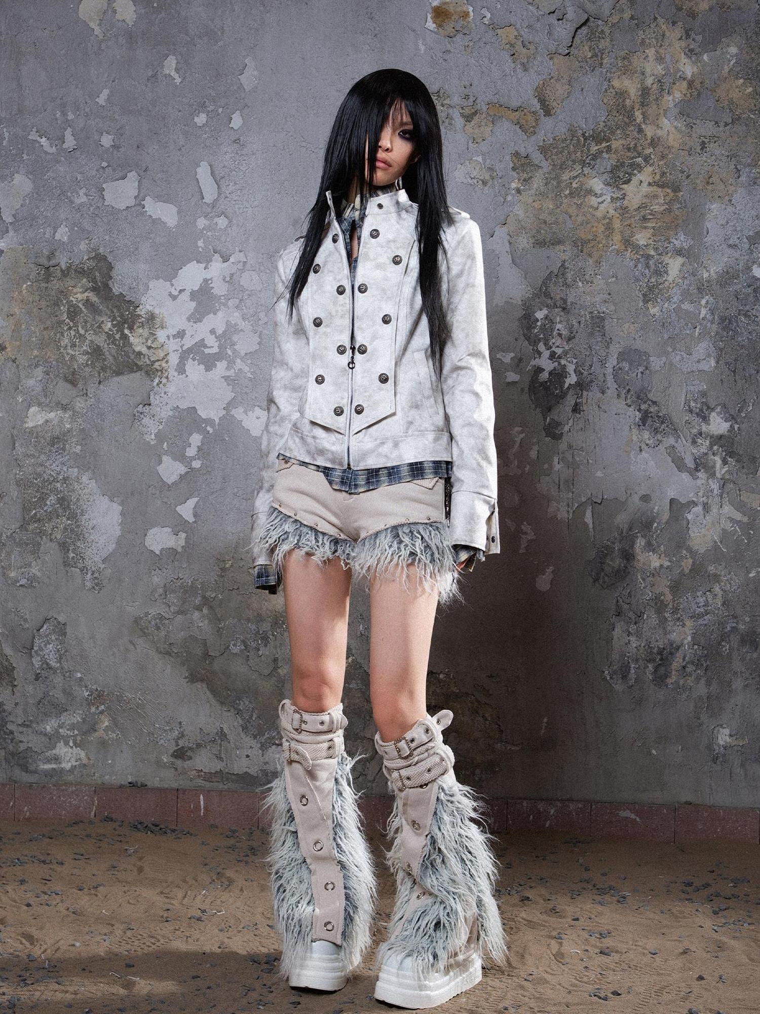ARIADNAw Patchwork Wool Punk Shorts Deer Velvet Street Edge