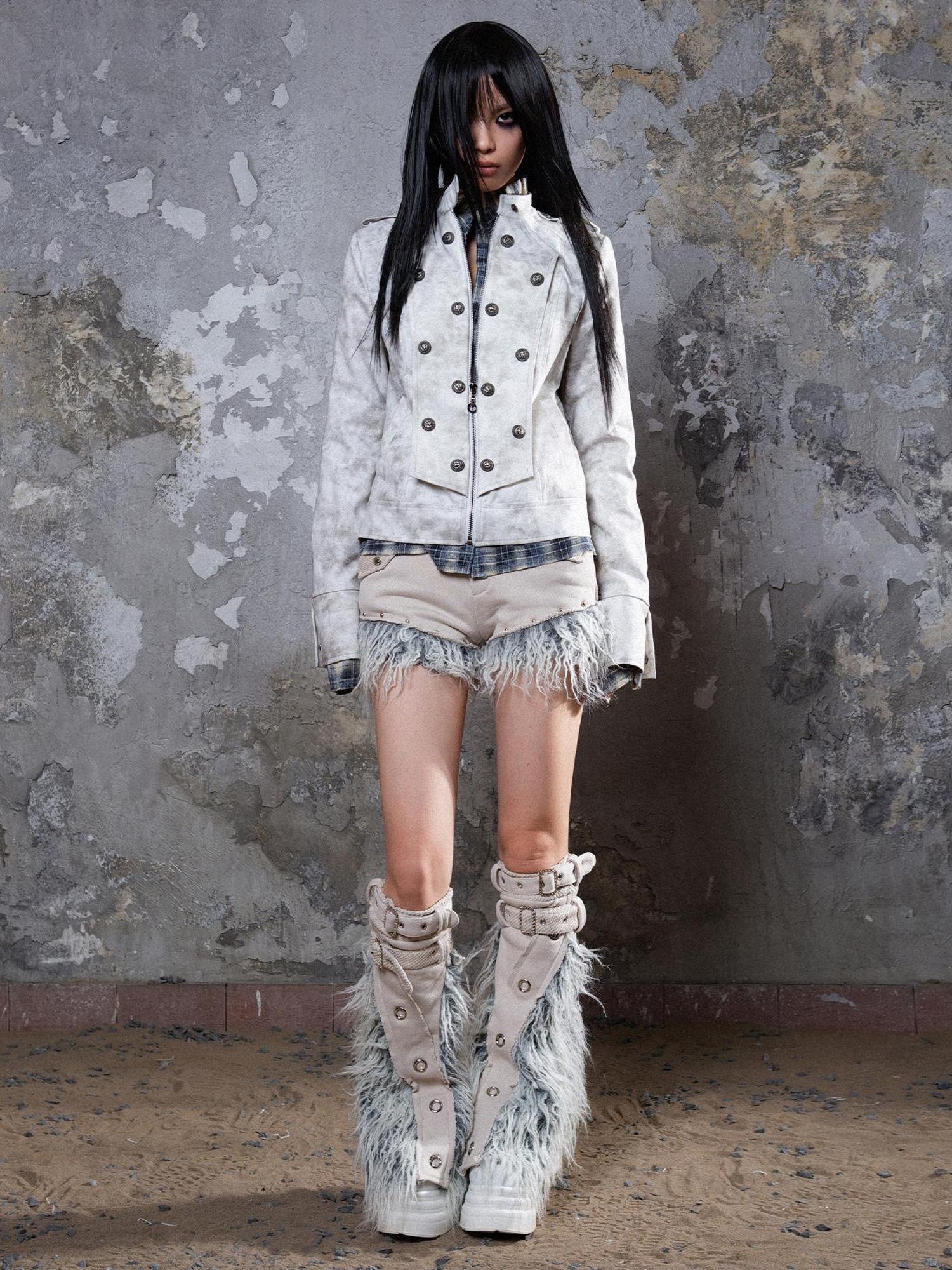 ARIADNAw Patchwork Wool Punk Shorts Deer Velvet Street Edge