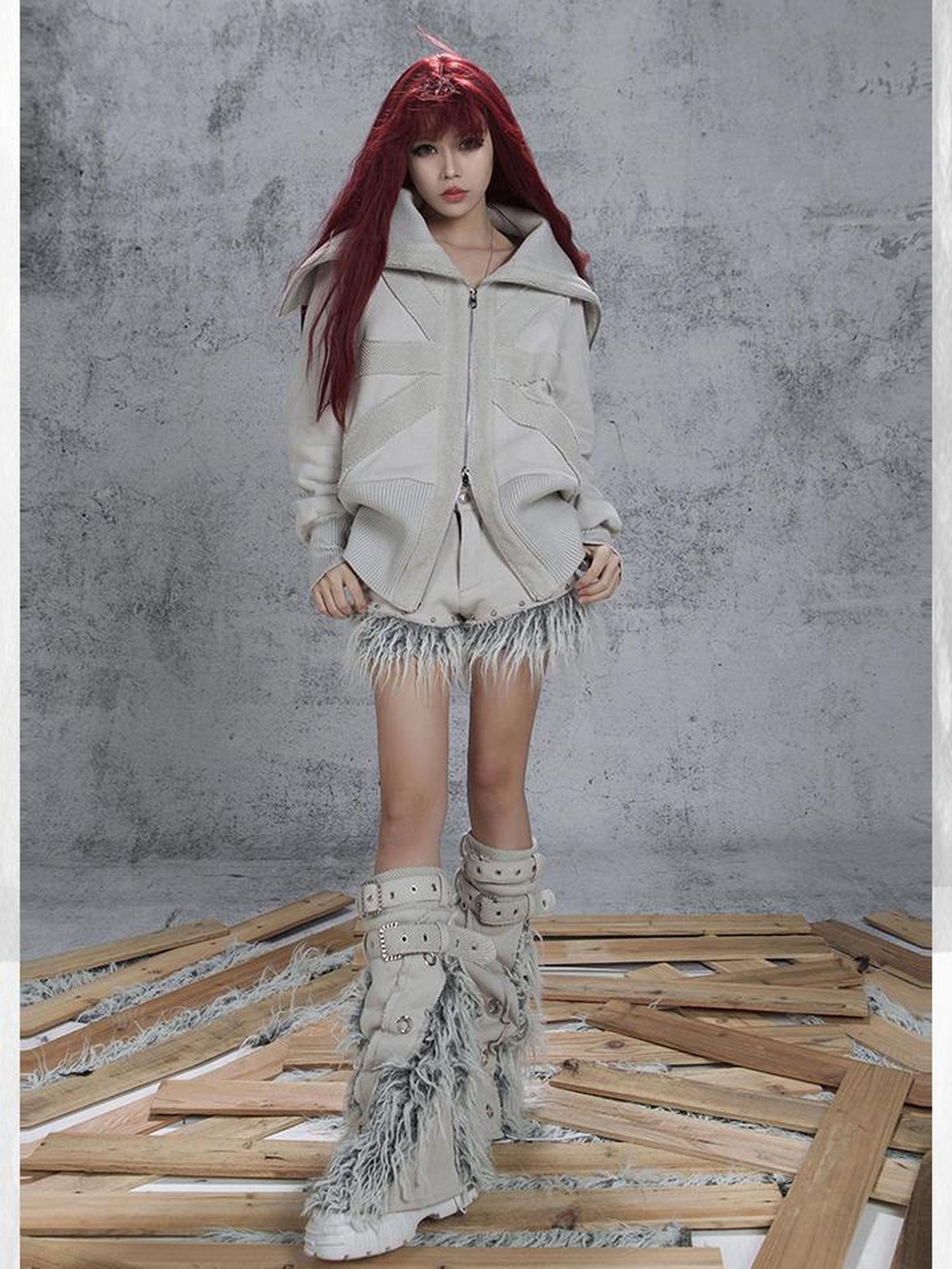 ARIADNAw Patchwork Wool Punk Shorts Deer Velvet Street Edge