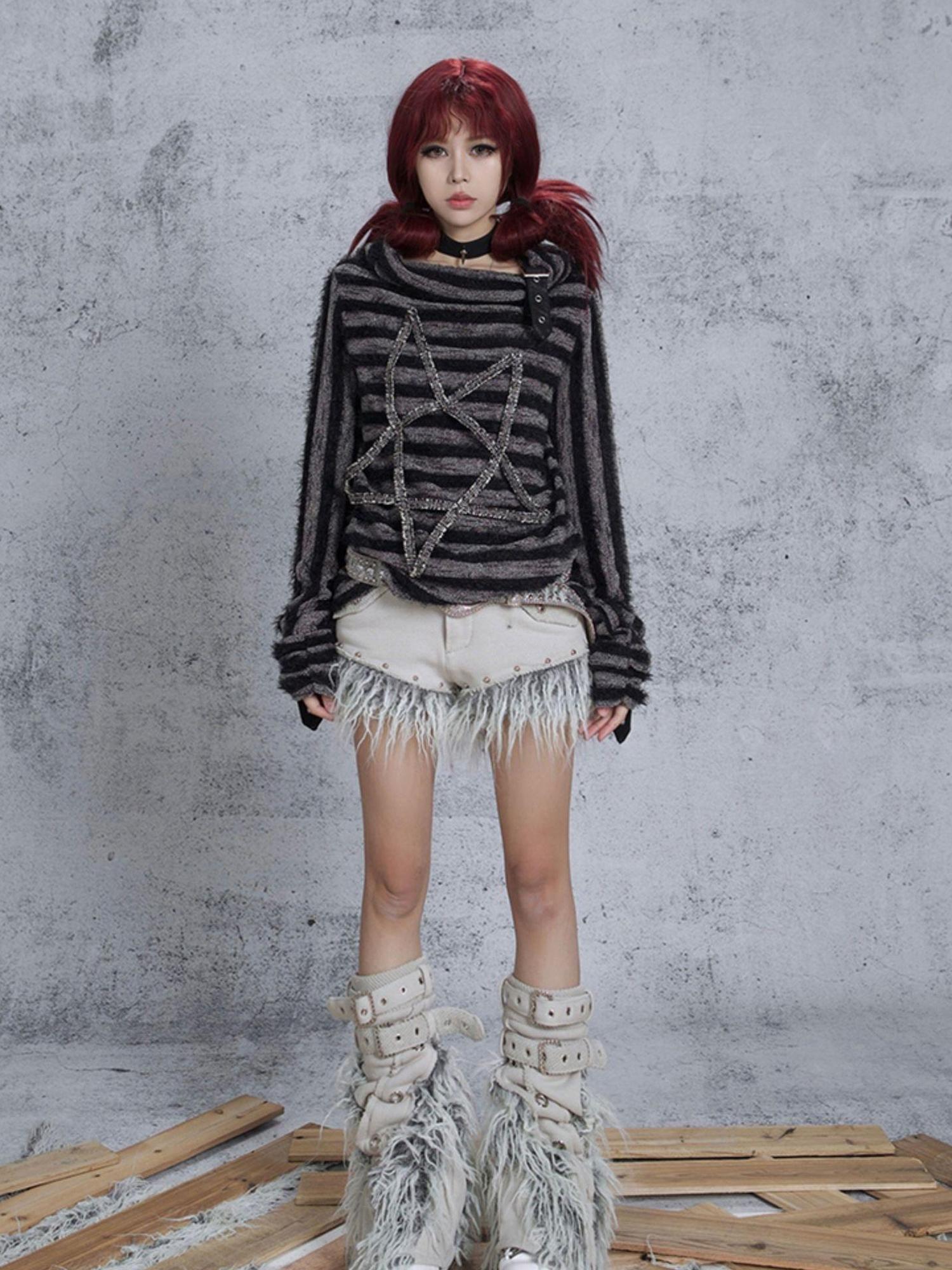 ARIADNAw Patchwork Wool Punk Shorts Deer Velvet Street Edge
