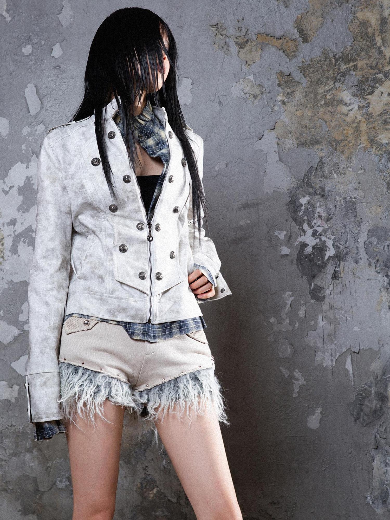 ARIADNAw Patchwork Wool Punk Shorts Deer Velvet Street Edge