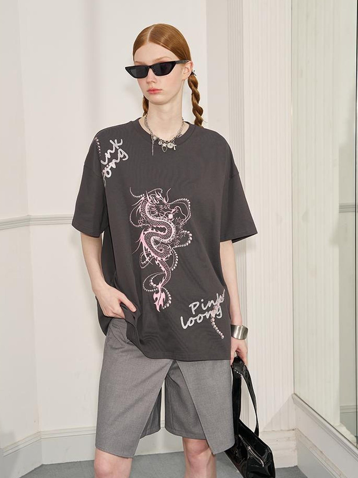 DIDDI MODA Pearl Dragon Print Cotton Tee