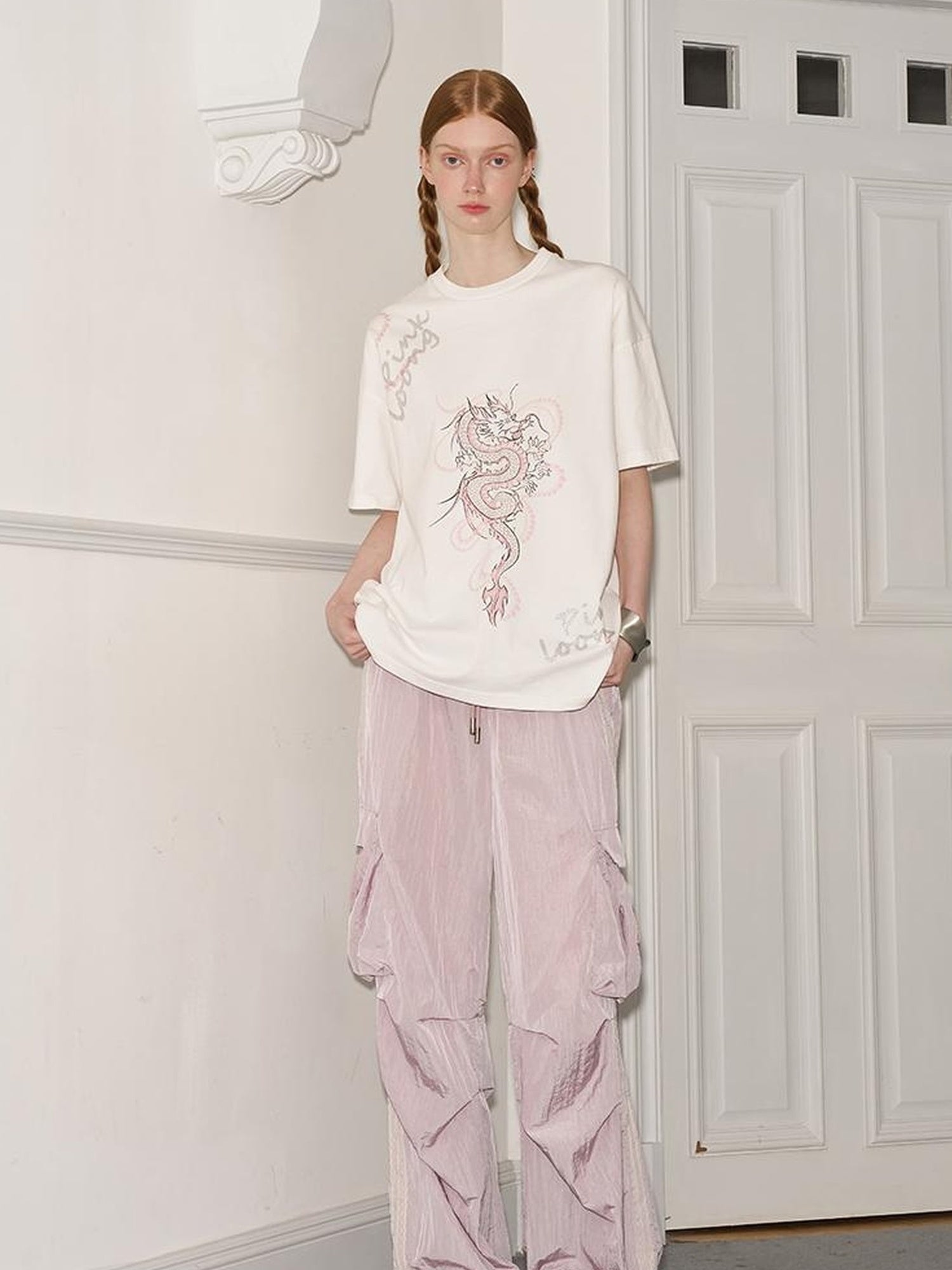 DIDDI MODA Pearl Dragon Print Cotton Tee