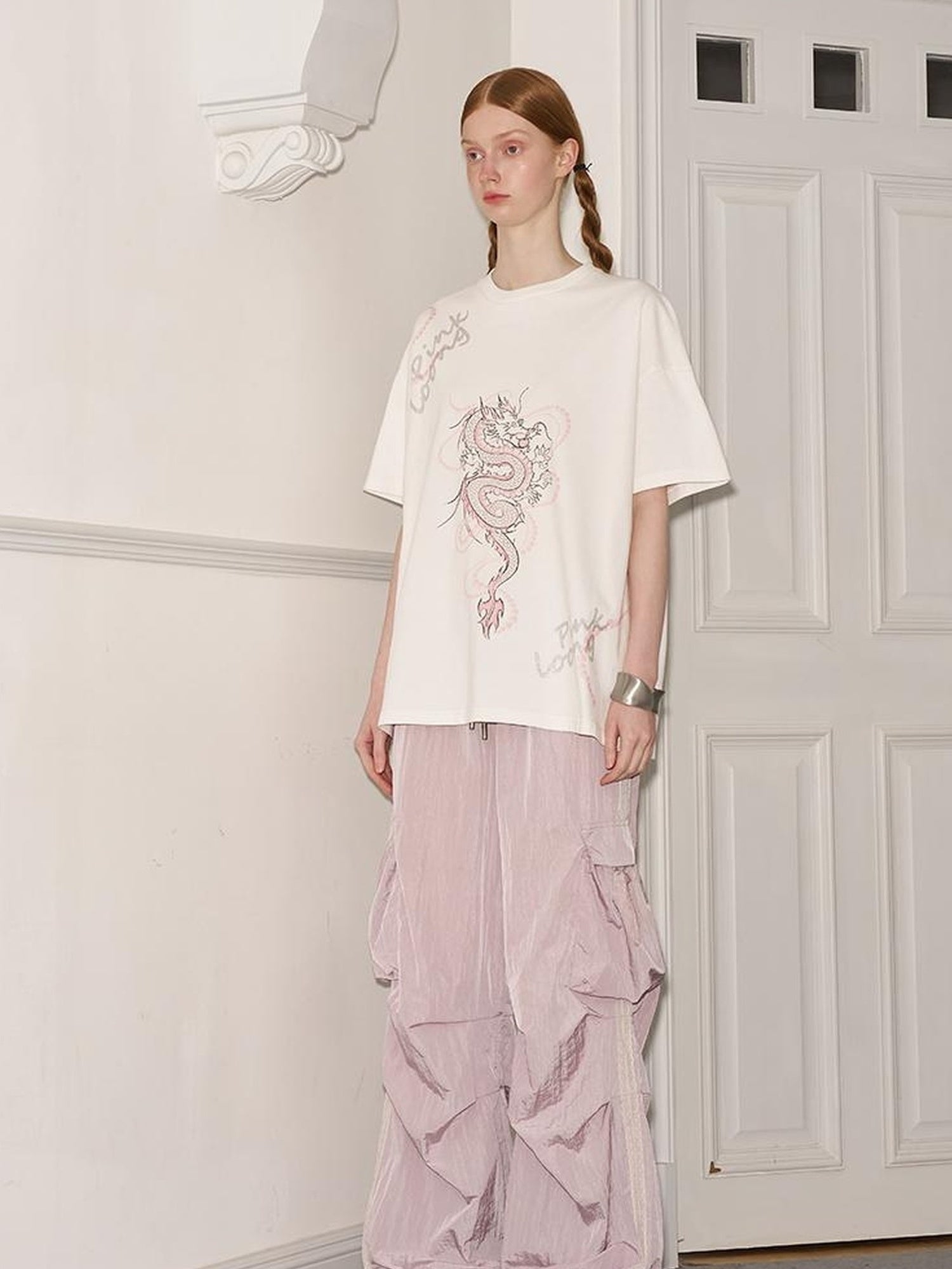 DIDDI MODA Pearl Dragon Print Cotton Tee