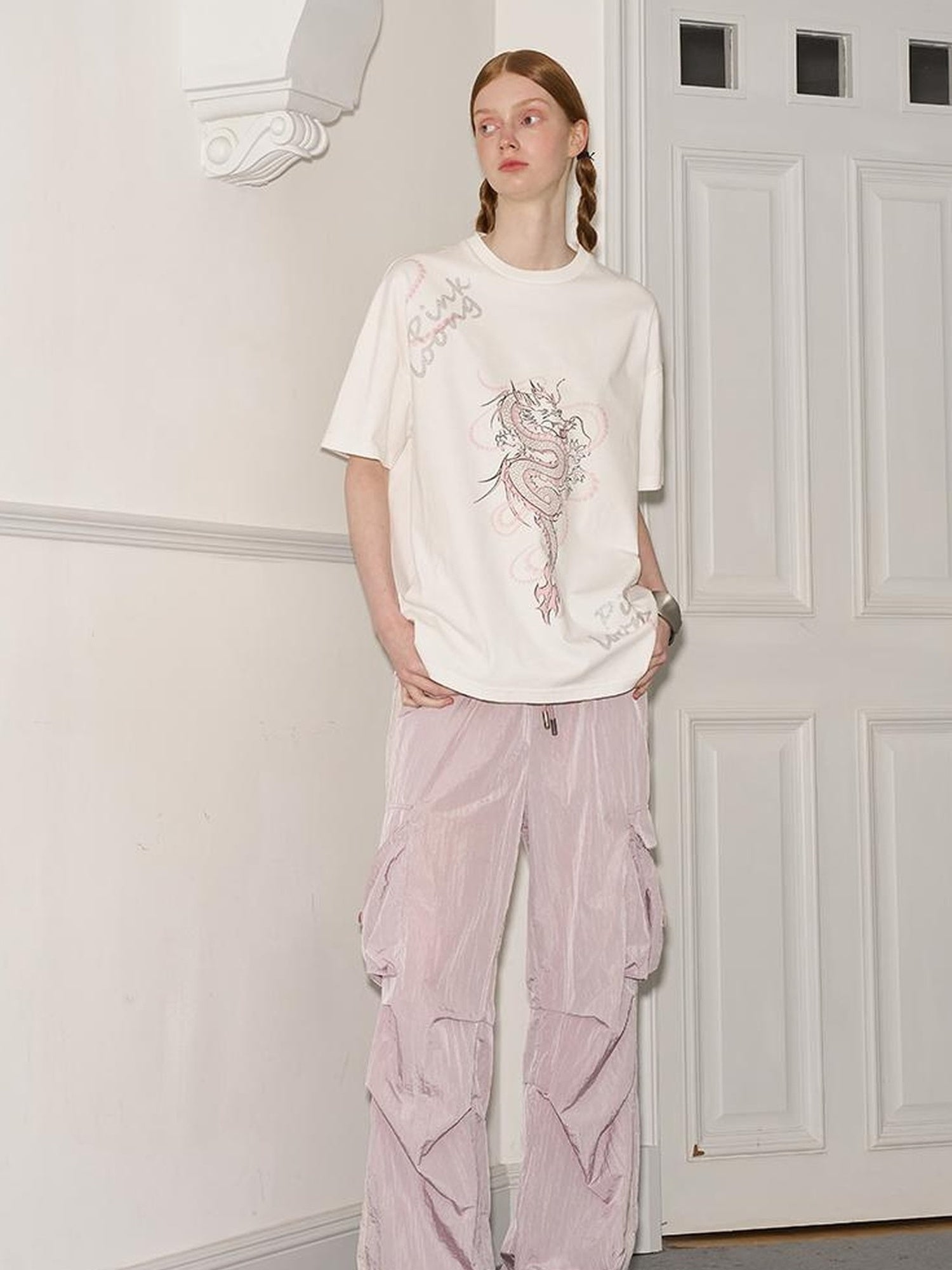 DIDDI MODA Pearl Dragon Print Cotton Tee