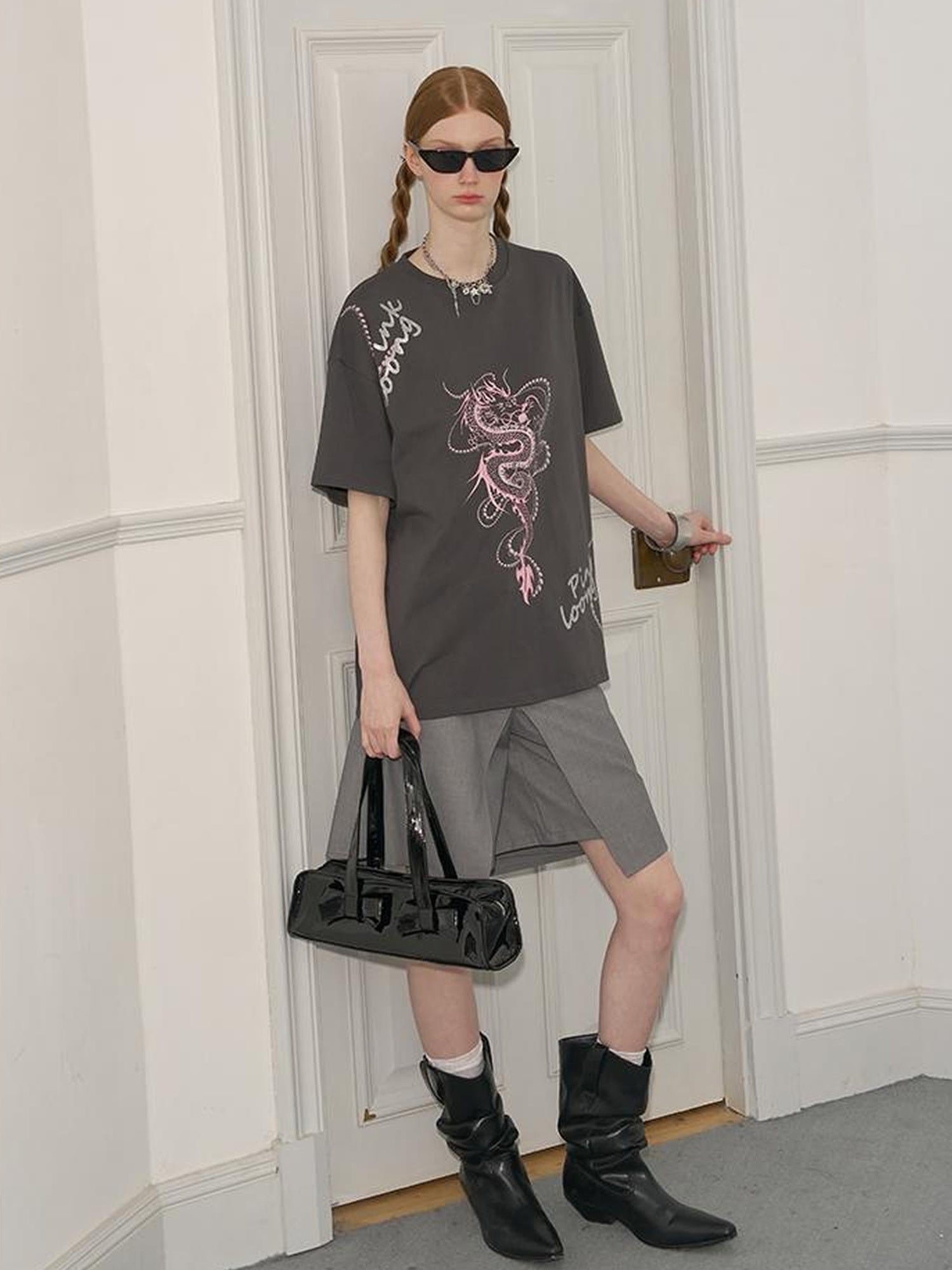 DIDDI MODA Pearl Dragon Print Cotton Tee