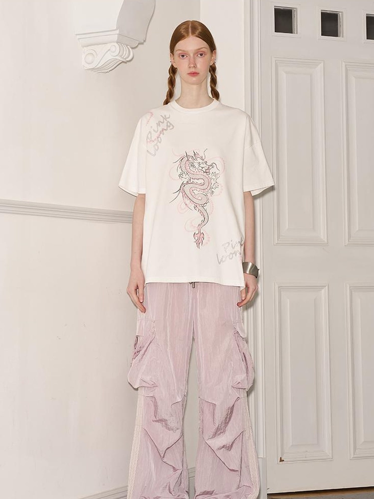 DIDDI MODA Pearl Dragon Print Cotton Tee