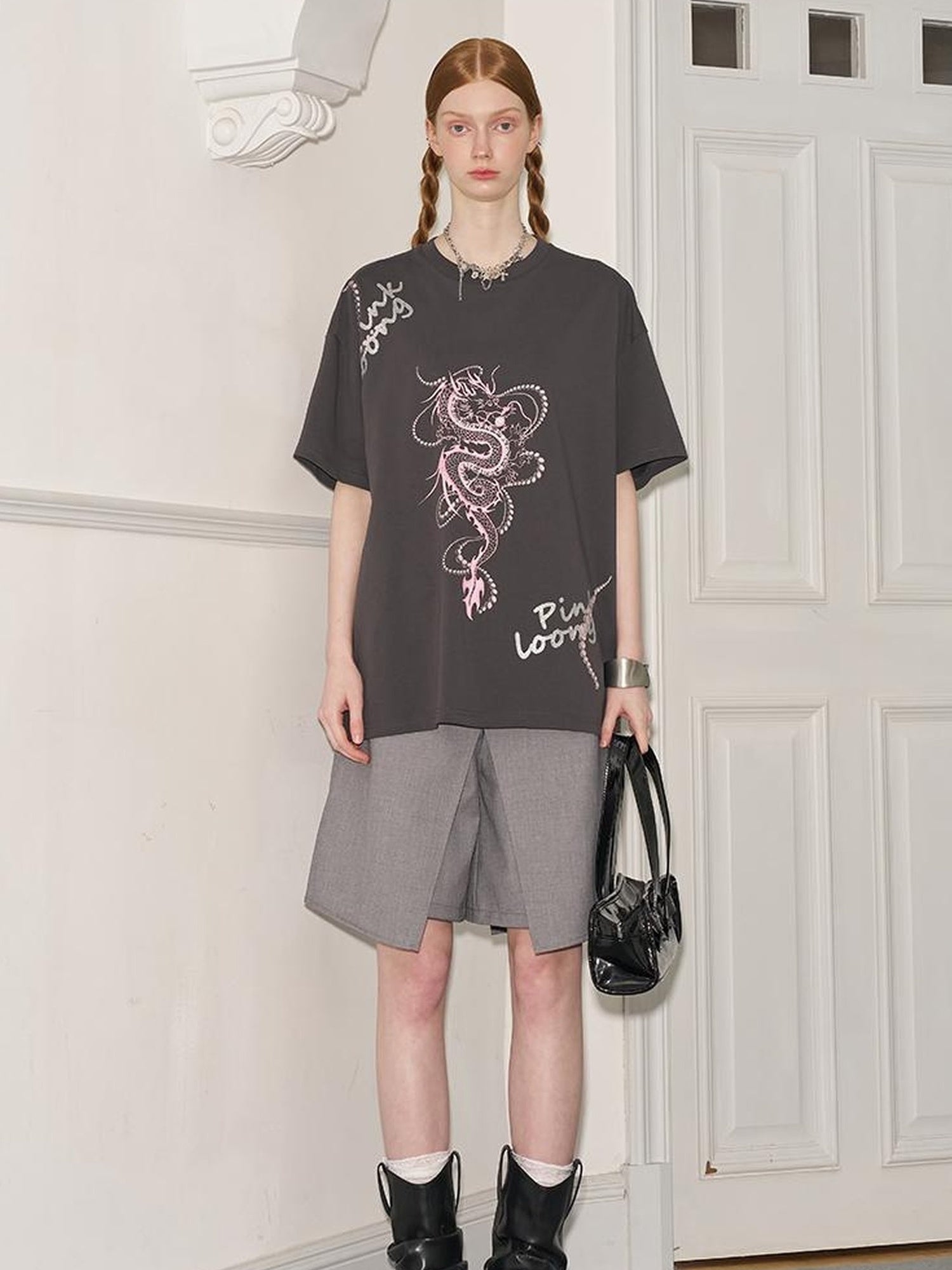 DIDDI MODA Pearl Dragon Print Cotton Tee