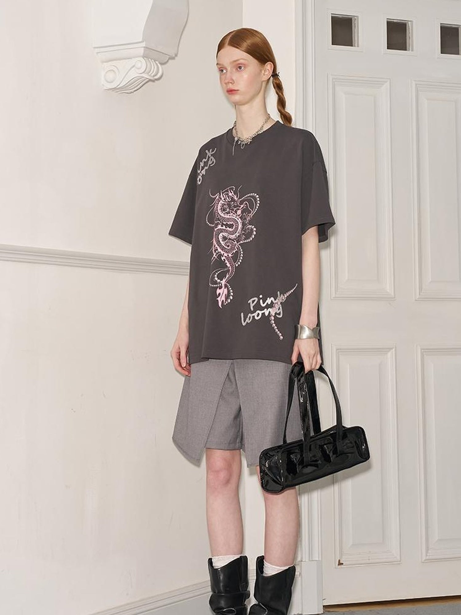 DIDDI MODA Pearl Dragon Print Cotton Tee