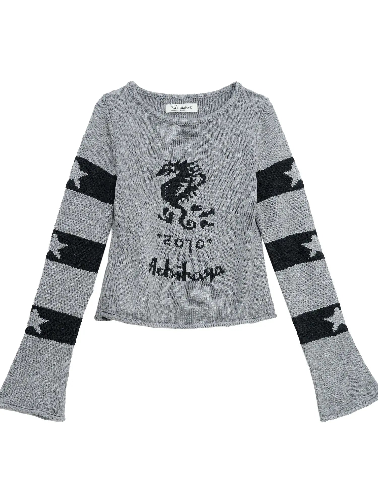 Oil Seahorse Colorblock Knit Sweater V-neck T-shirt Long-Sleeve