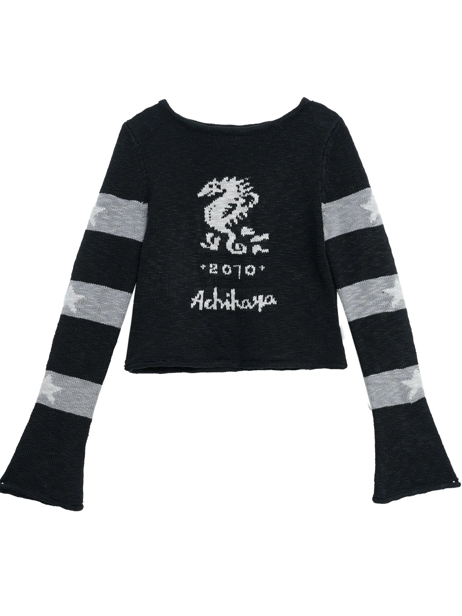 Oil Seahorse Colorblock Knit Sweater V-neck T-shirt Long-Sleeve
