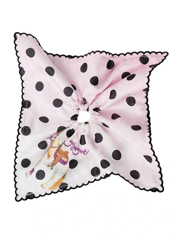 Vintage Polka Dot Pony Print Scarf Tie Hair Accessory