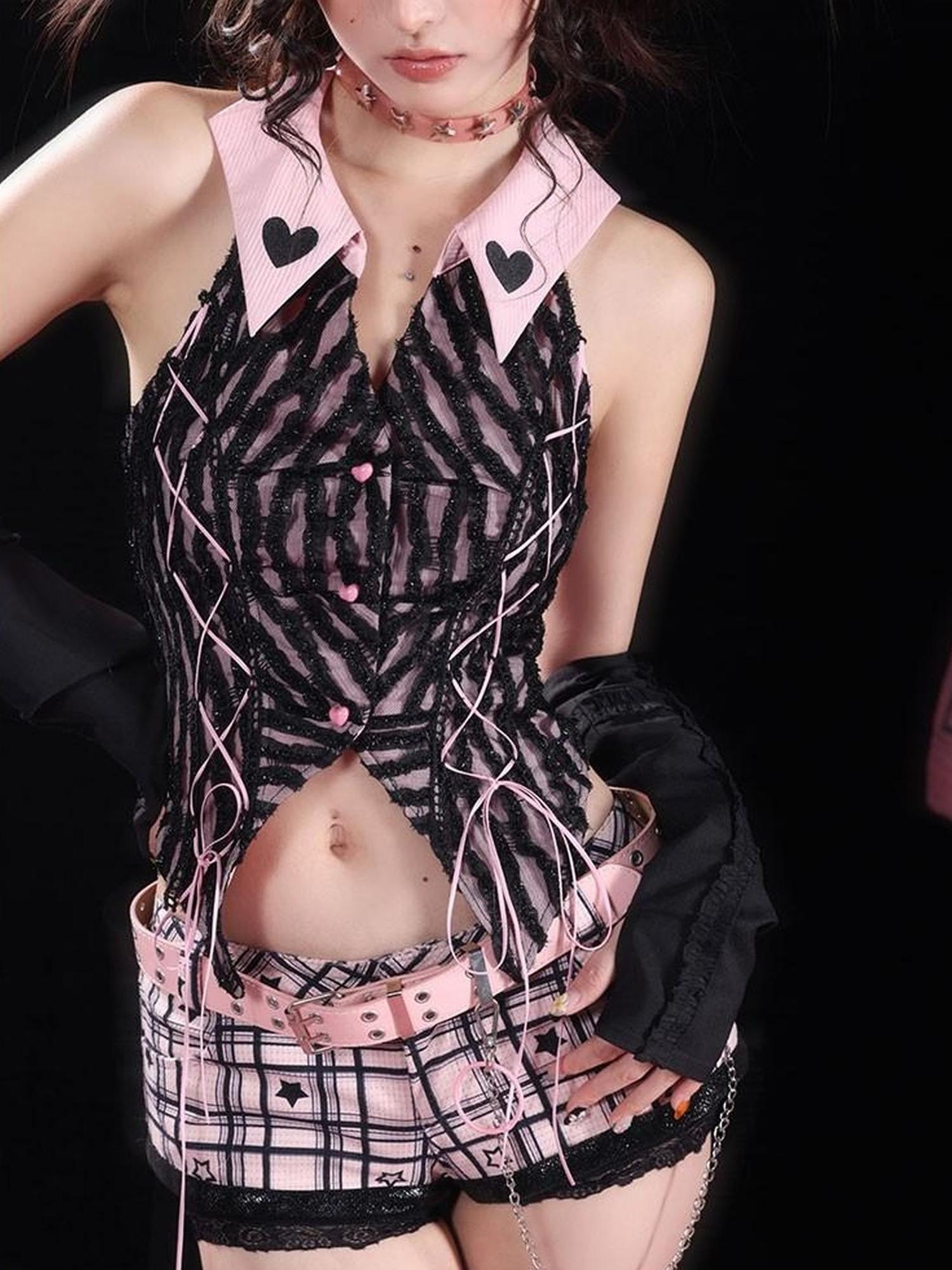 WSW WUSHENWU Pink Backless Satin Camisole Top