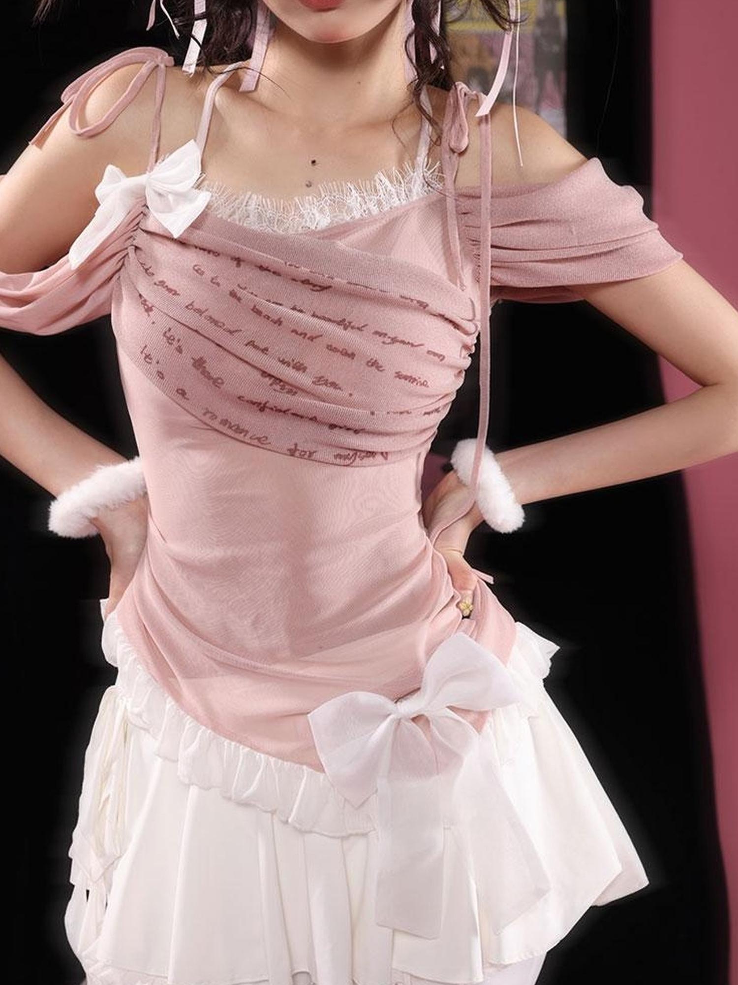 WSW WUSHENWU Pink Blue Asymmetrical Ballet Stretch Mesh Top