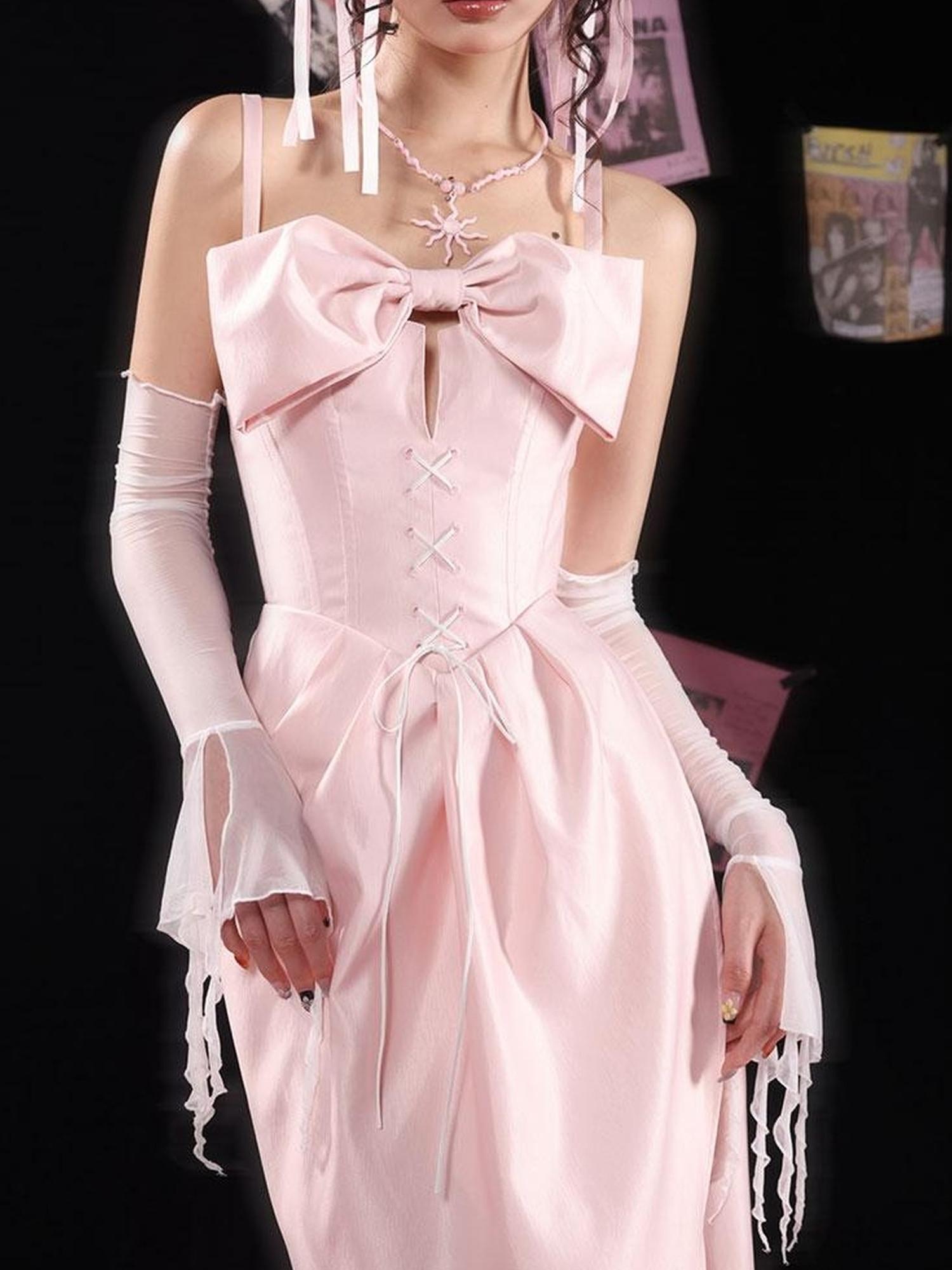 WSW WUSHENWU Pink Bow French Mini Dream Dress