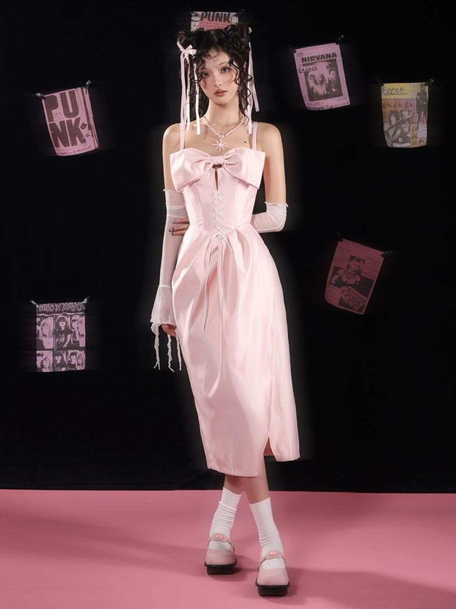 WSW WUSHENWU Pink Bow French Mini Dream Dress