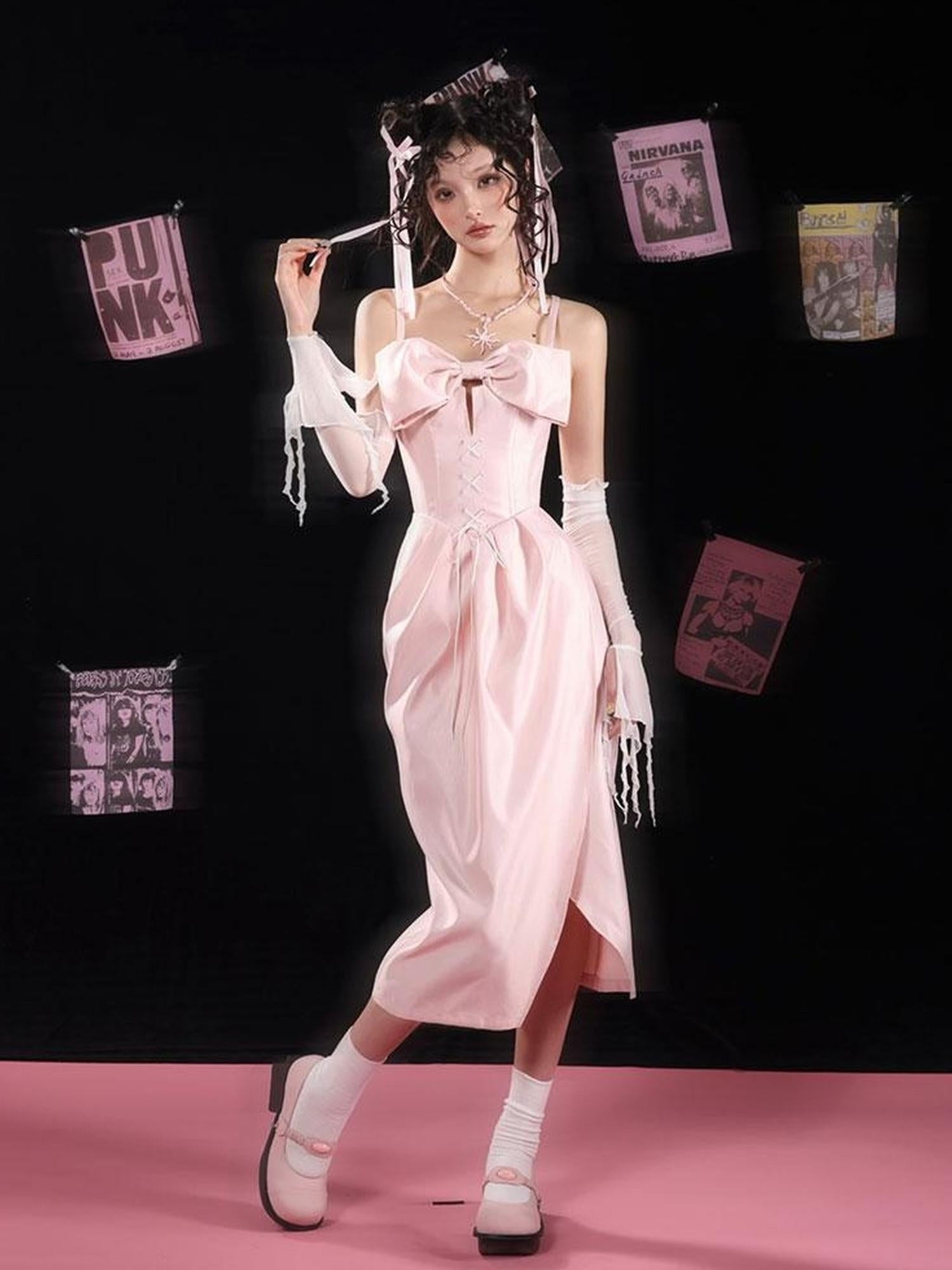 WSW WUSHENWU Pink Bow French Mini Dream Dress