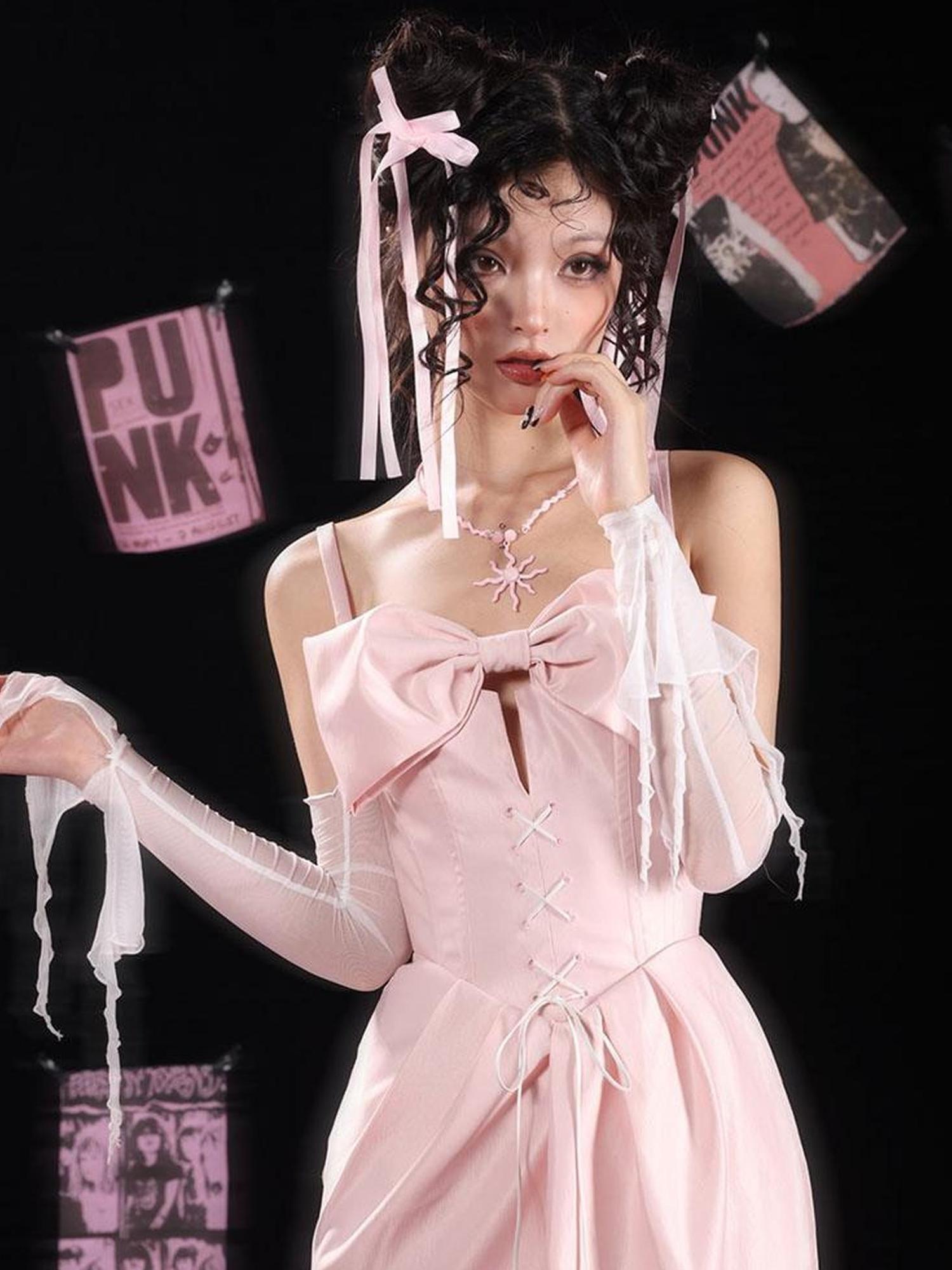 WSW WUSHENWU Pink Bow French Mini Dream Dress