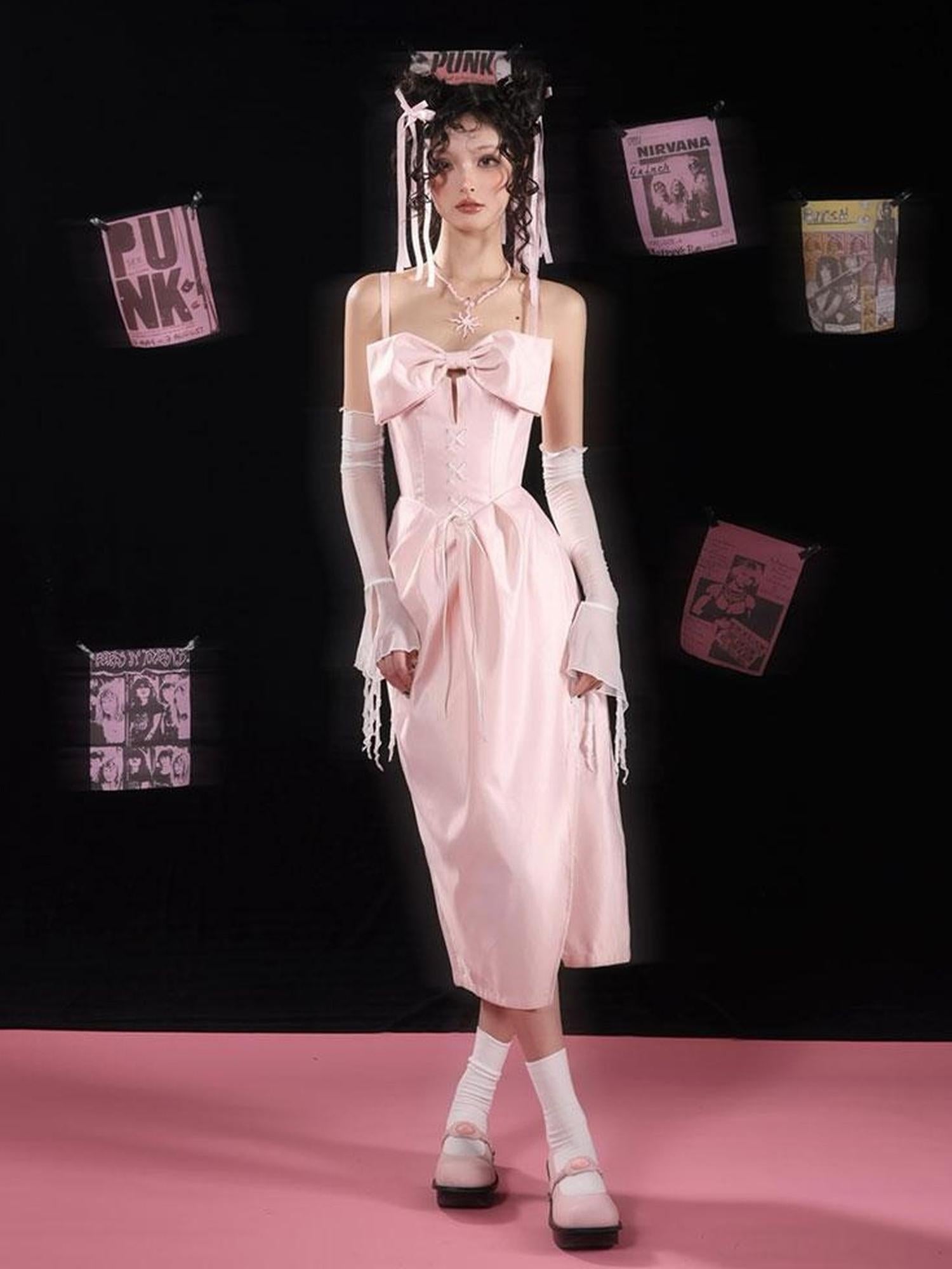 WSW WUSHENWU Pink Bow French Mini Dream Dress