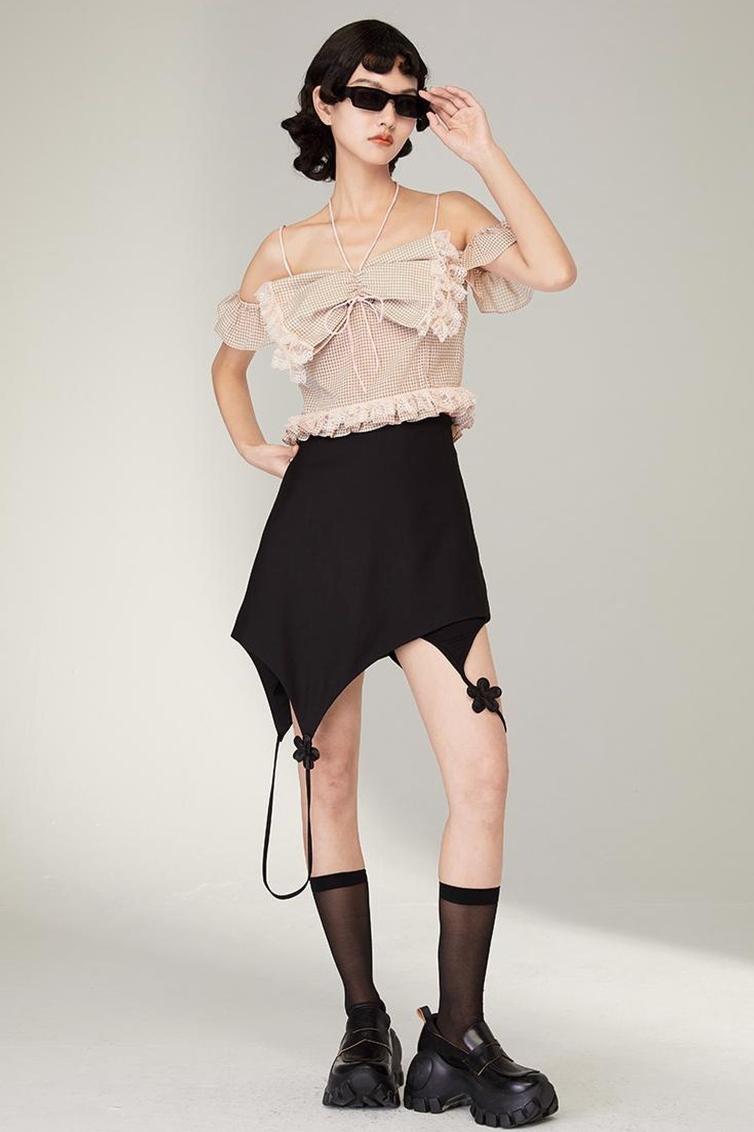 DIDDI MODA Pink Gingham Halter Bow Lace Pure Desire Top