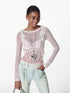 Lace Mesh Neckline Printed Sheer Sunshade Long Sleeve T-Shirt