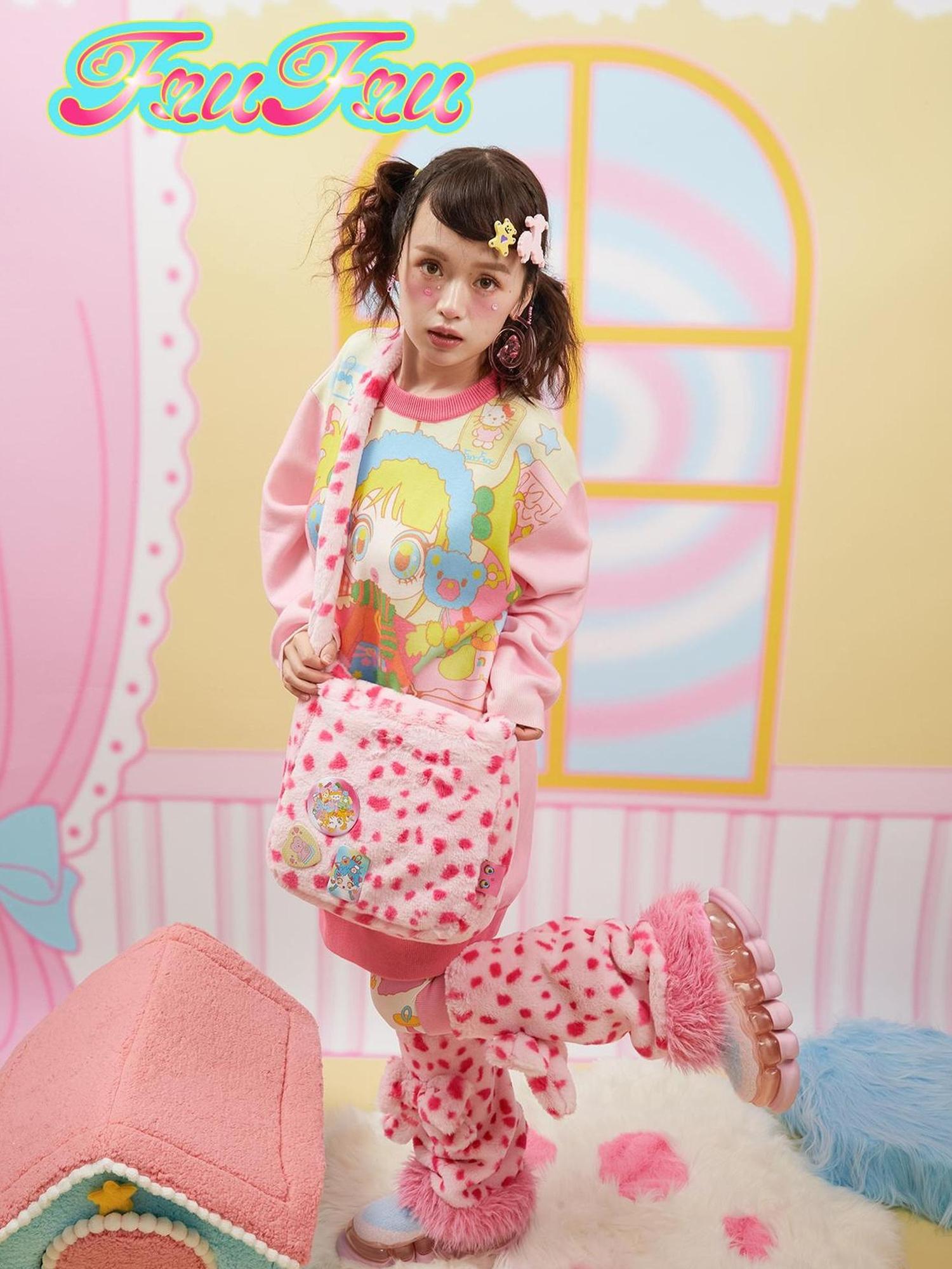 Frufru Gulu Pink Leopard Faux Fur Crossbody Bag With Brooch