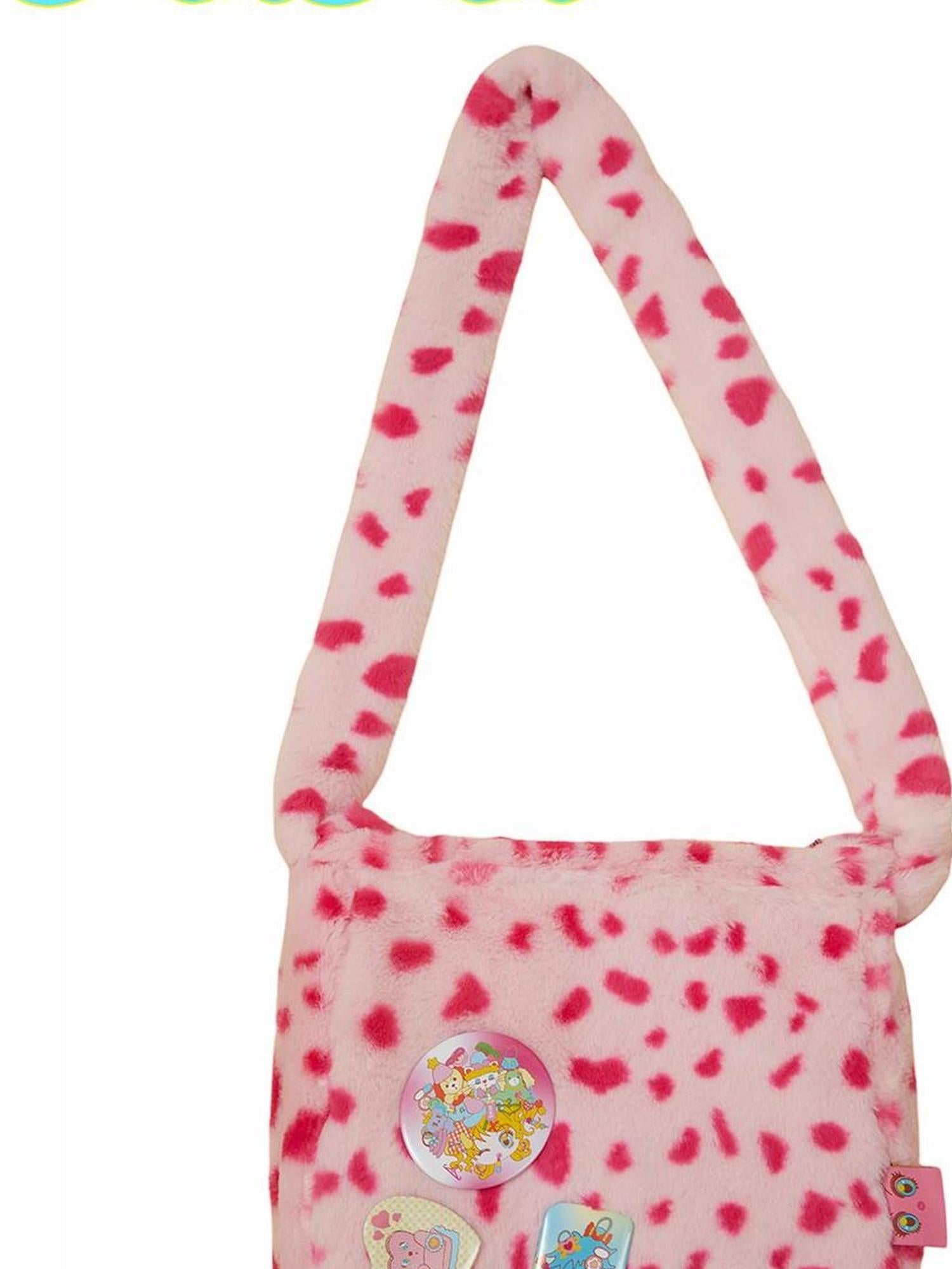 Frufru Gulu Pink Leopard Faux Fur Crossbody Bag With Brooch