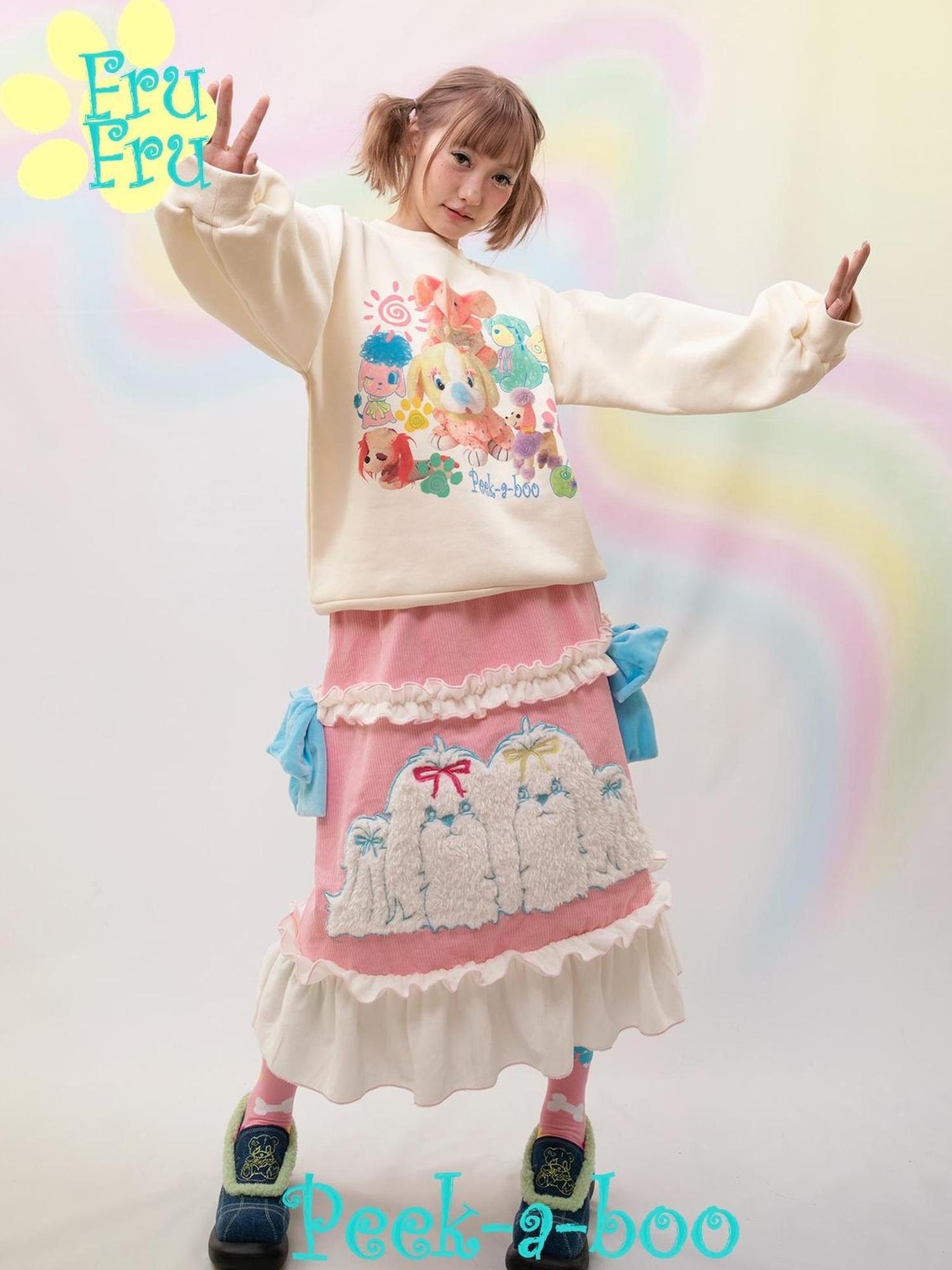 Pink Poodle Corduroy Lace Dress With Heart Embroidery