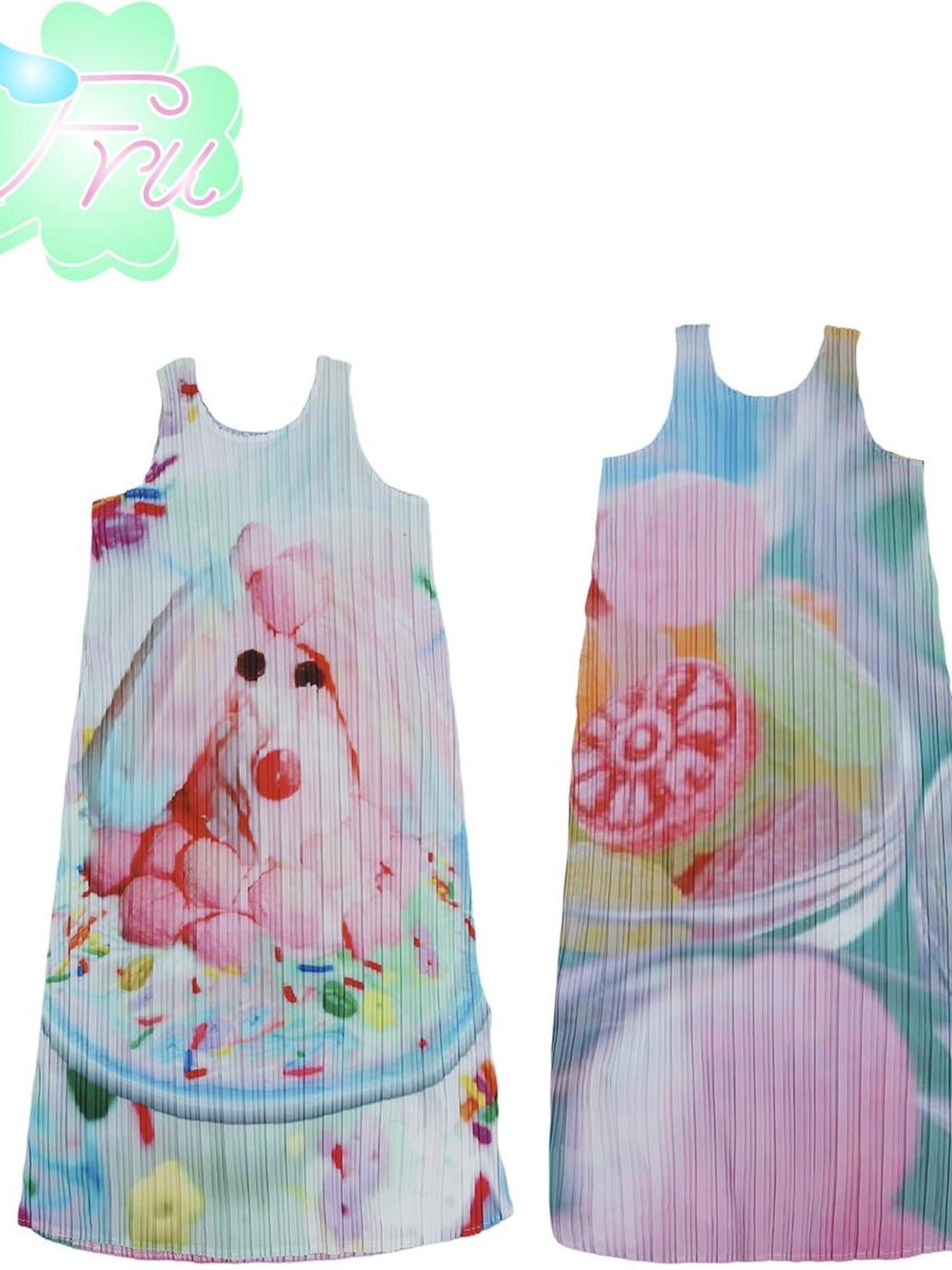 Frufru Gulu Pink Puppy Print Pleated Summer Dress For Girls