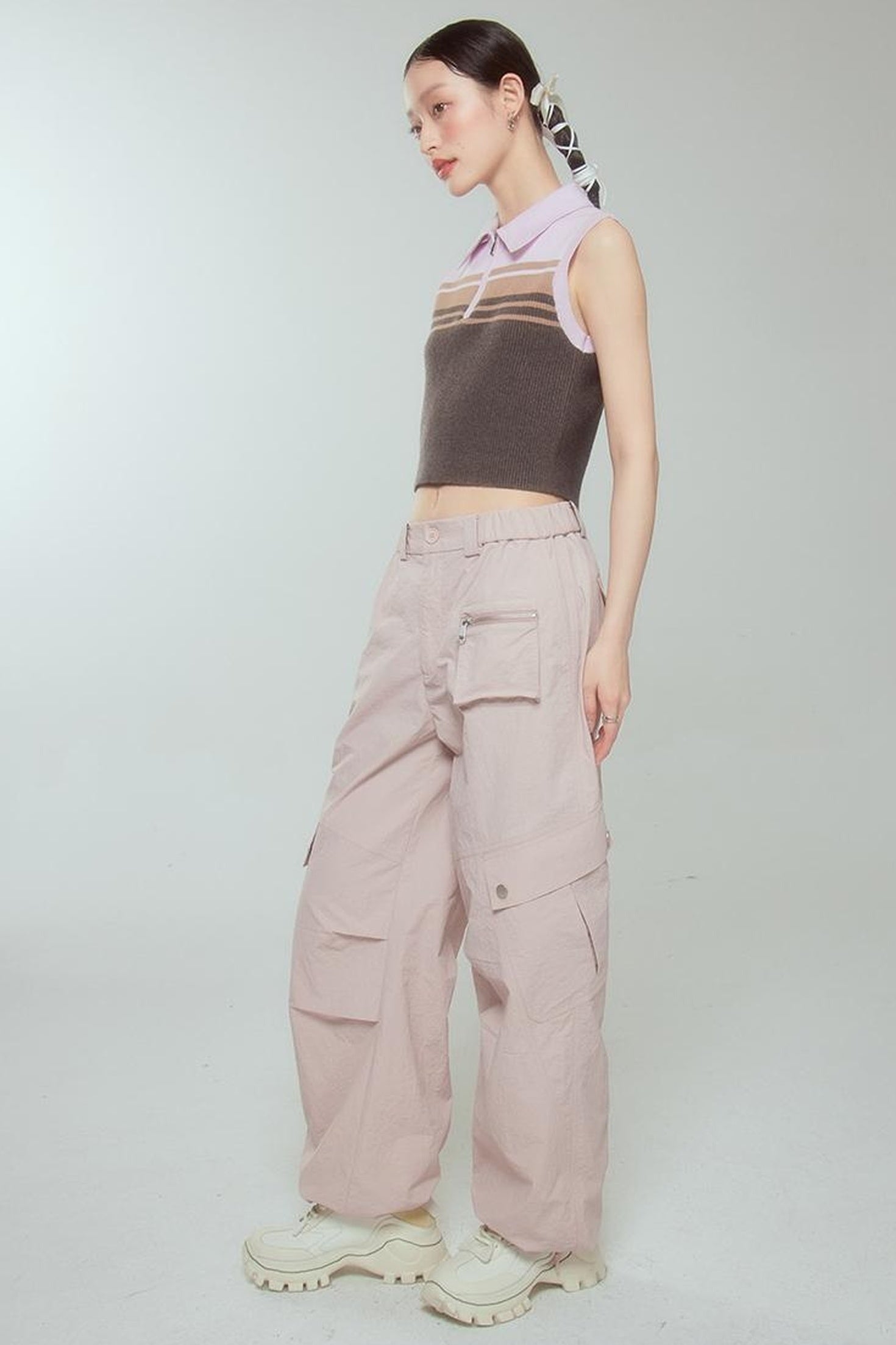 DIDDI MODA Pink Stripe Polo Knit Vest Spring Layering Essential