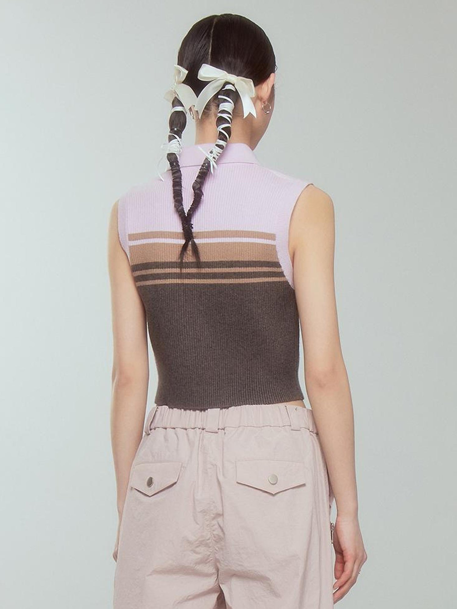 DIDDI MODA Pink Stripe Polo Knit Vest Spring Layering Essential