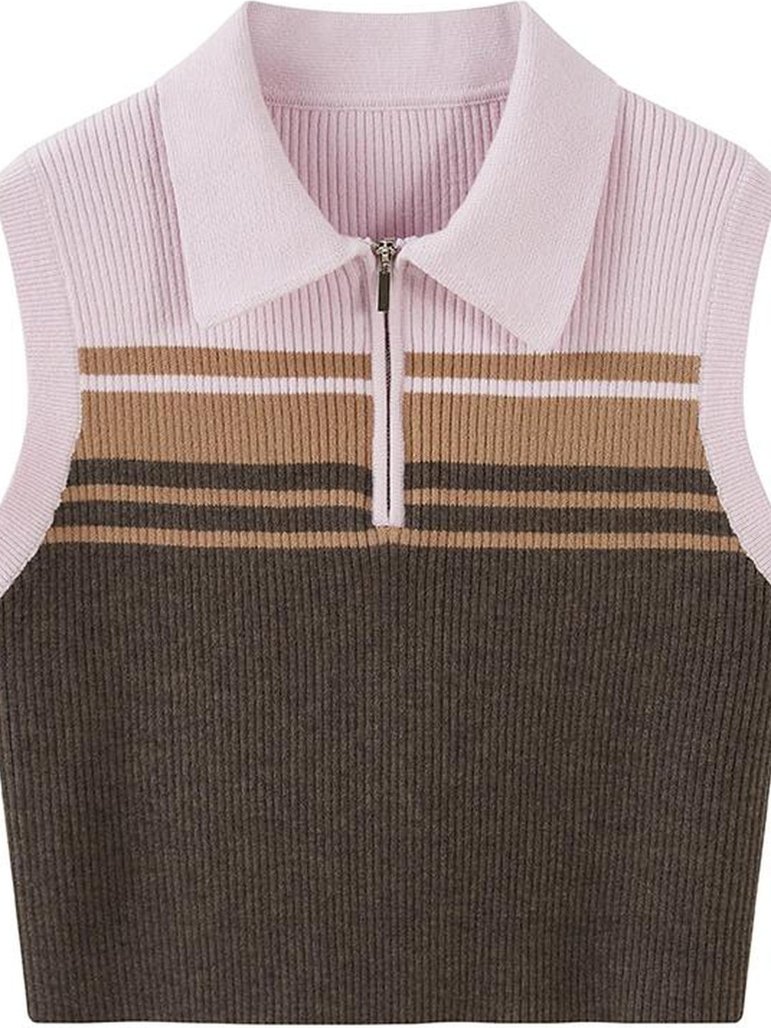 DIDDI MODA Pink Stripe Polo Knit Vest Spring Layering Essential