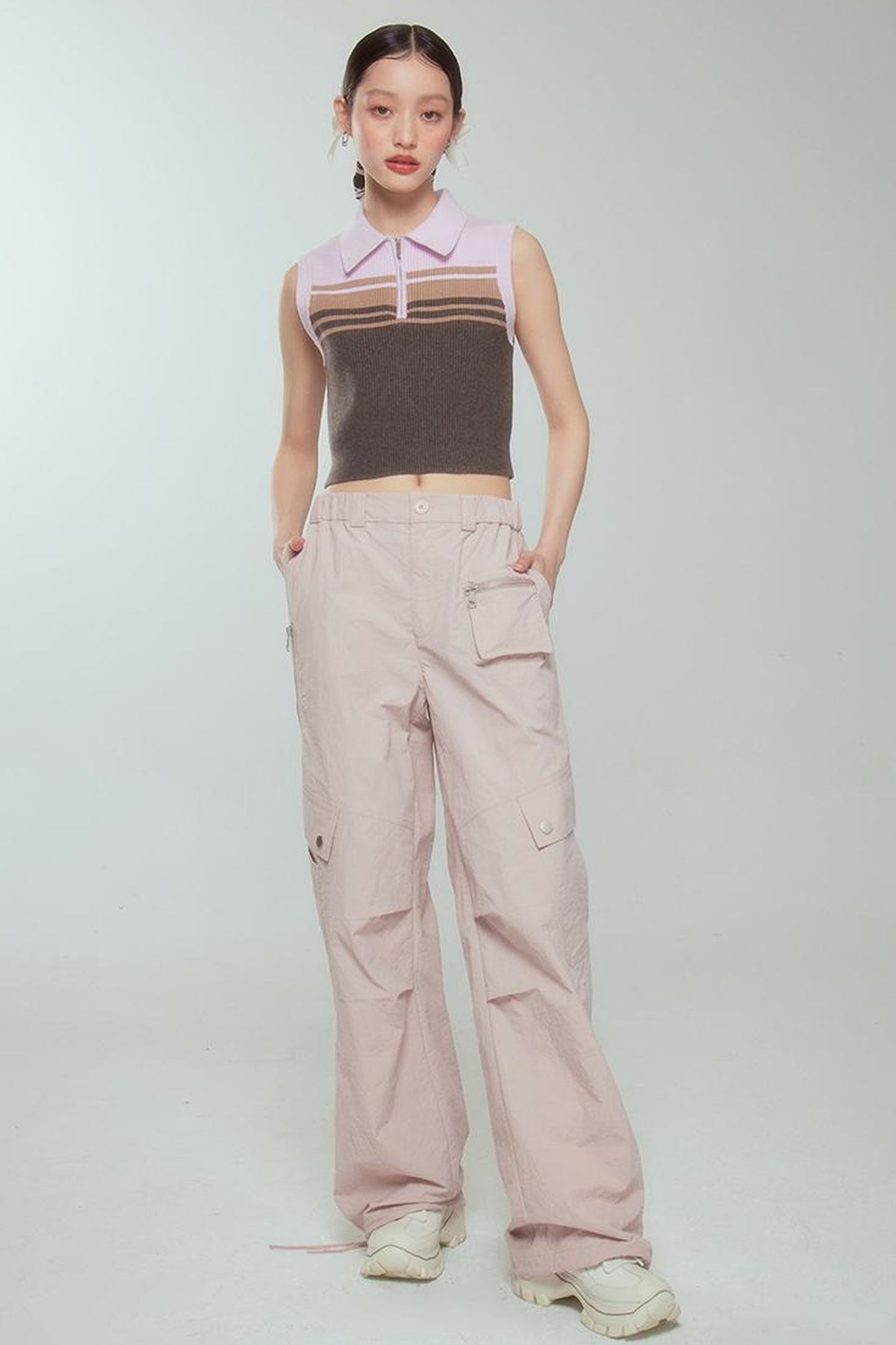 DIDDI MODA Pink Stripe Polo Knit Vest Spring Layering Essential