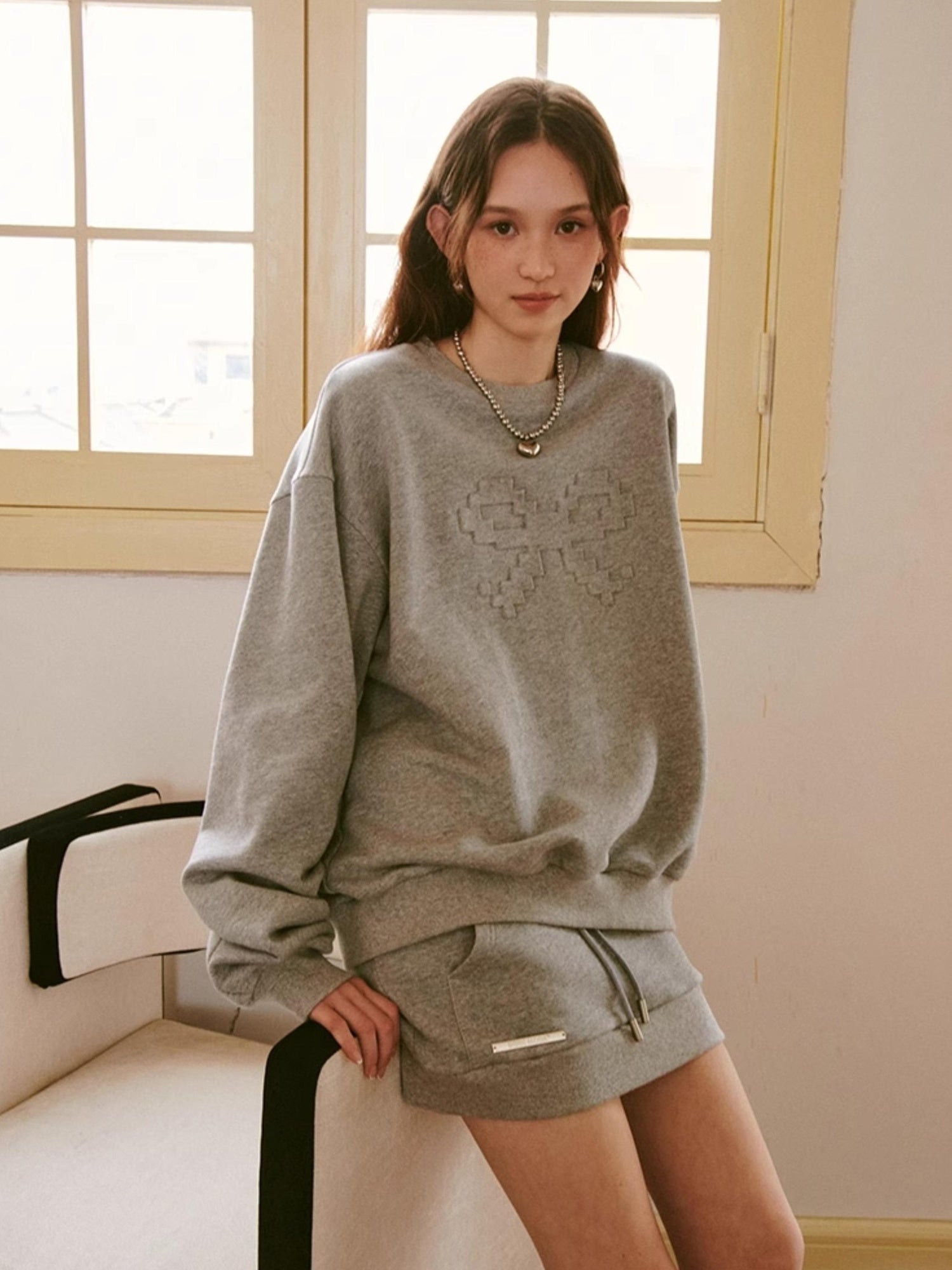 DIDDI MODA Pixel Mosaic Bow Sweater Skirt Set